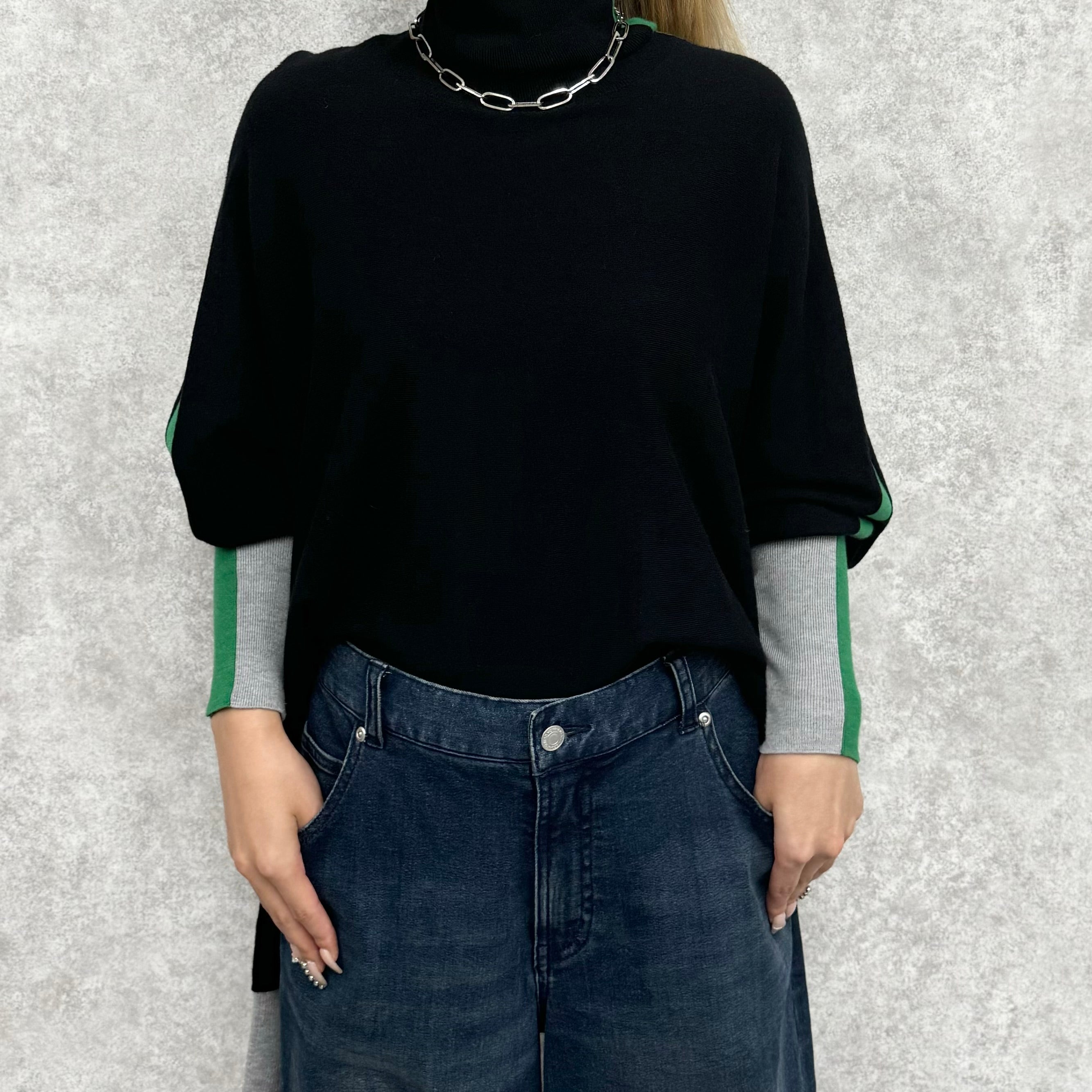 【PRIORITY】ニットラインプルオーバー  クロ  38サイズ ※ ※10月上旬より順次発送予定