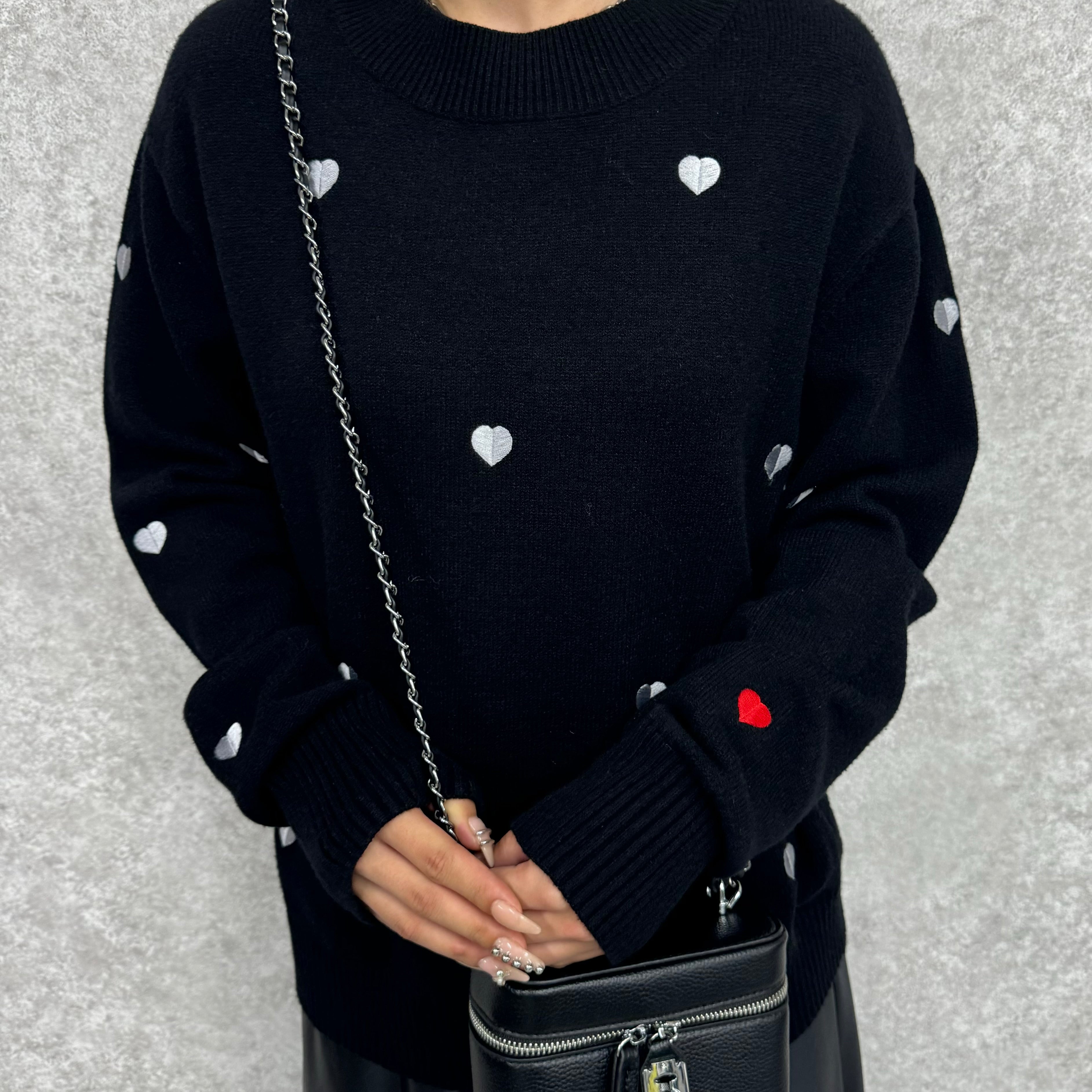 【PRIORITY】ハート柄ニット  クロ  38サイズ ※9月下旬より順次発送