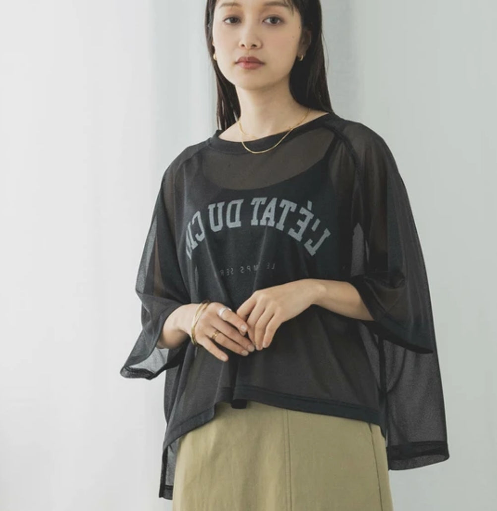 シアーカットソー カレッジロゴTシャツ  -ブラック‐ ※7/23〜29順次発送予定