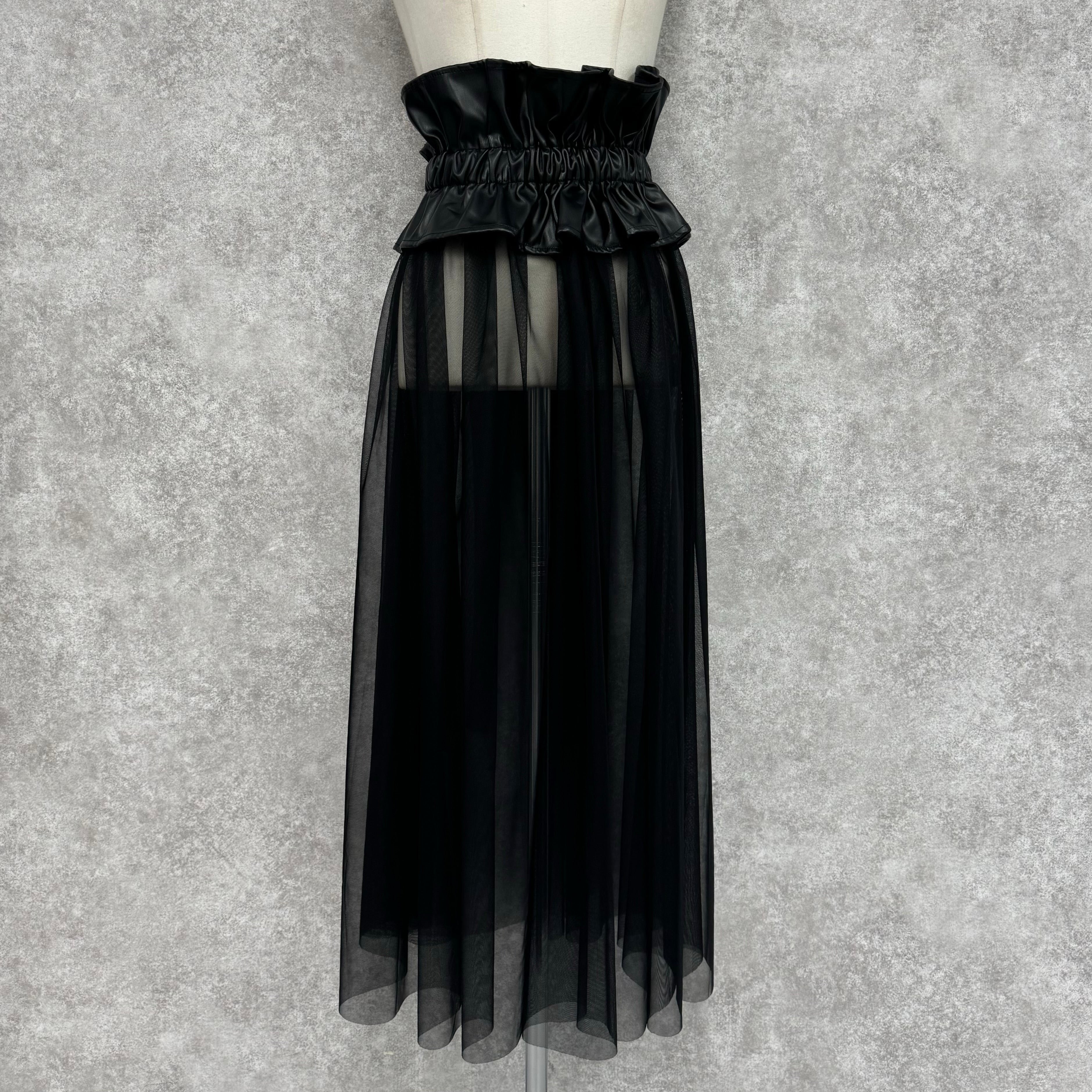 ウエストレザーオーガンジー巻スカート ブラック ※11/26~12/2より順次発送予定