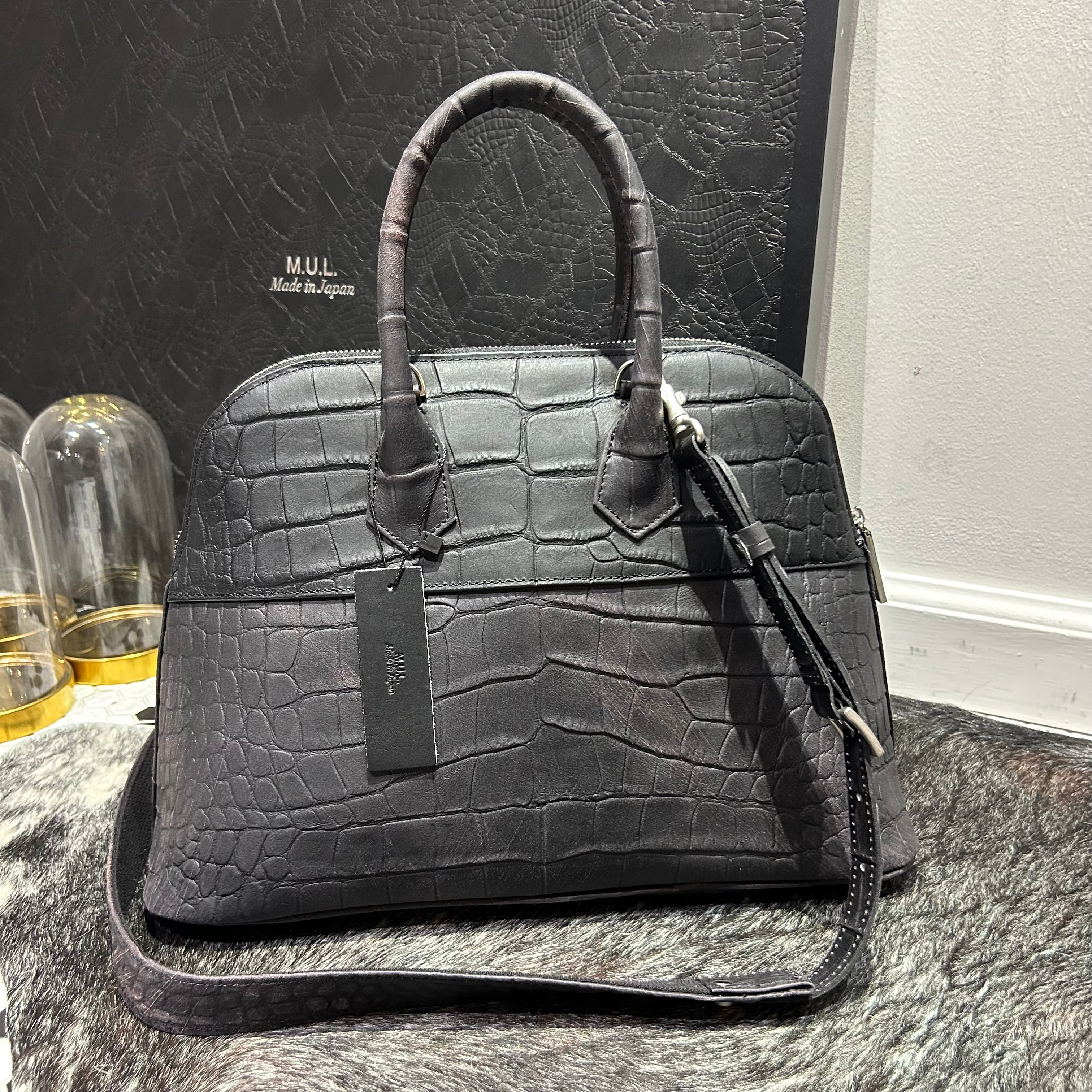 ⚠️予約【M.U.L.】ラウンドトート クロコダイル型押し -vintage ブラック- ※R7. 6月末納品予定
