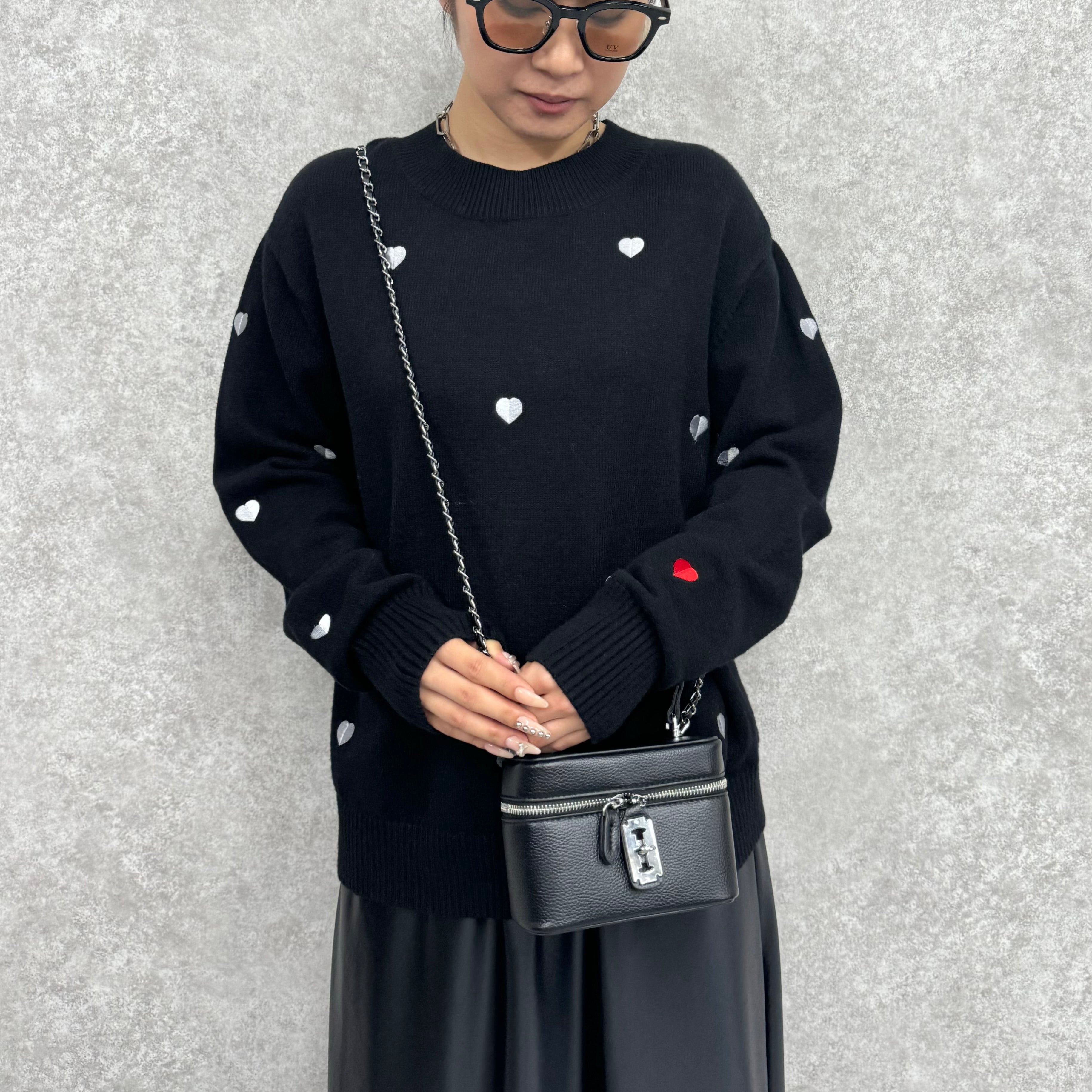 【PRIORITY】ハート柄ニット  クロ  38サイズ ※9月下旬より順次発送