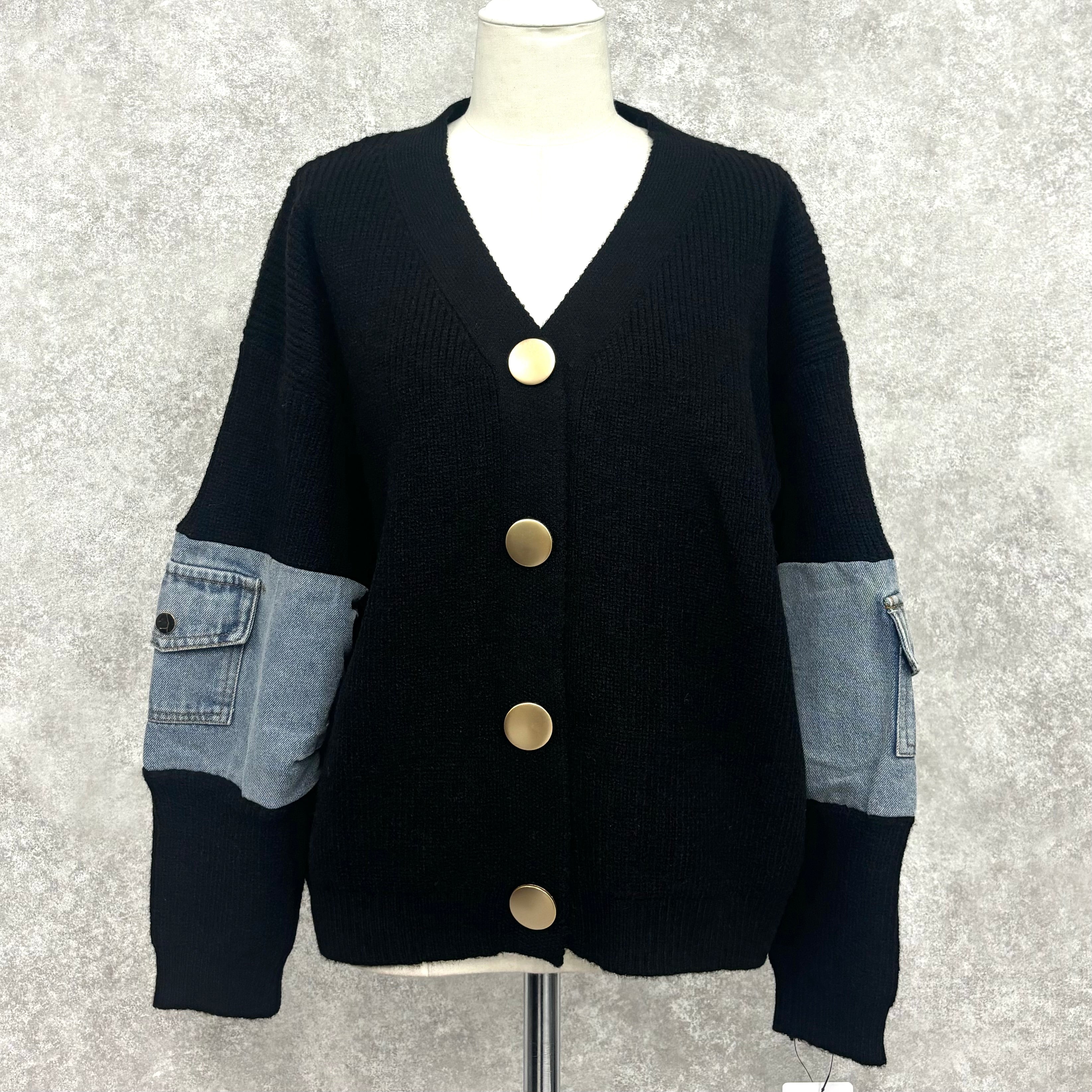 ブロック配色ニットカーディガン ブラック ※10/29~11/4より順次発送予定