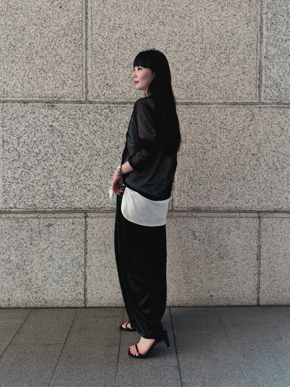 【ASYMM】TWIST LINE MESH TOPS -black-