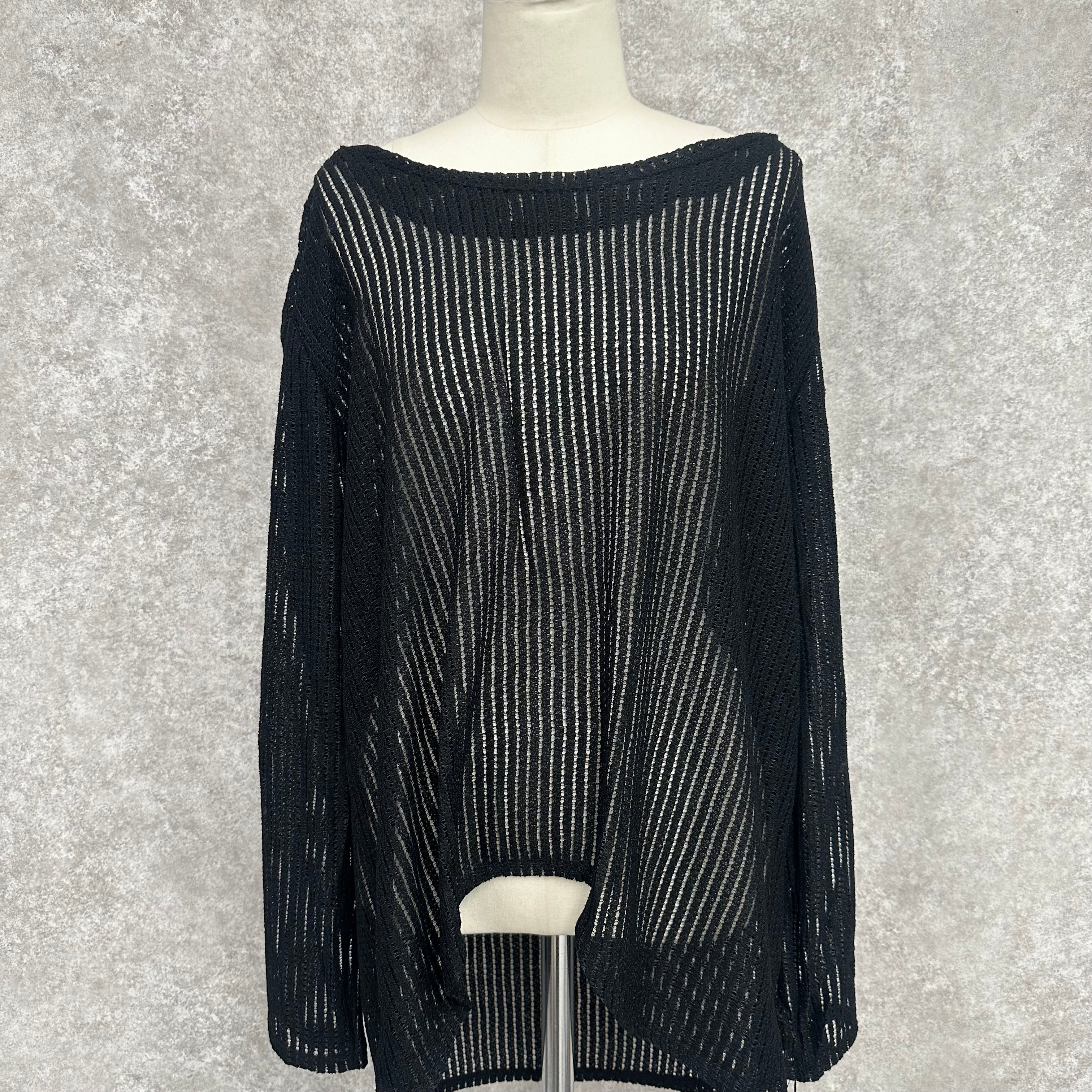 オーバーサイズストライプメッシュトップス ブラック ※10/15-21頃より順次配送予定