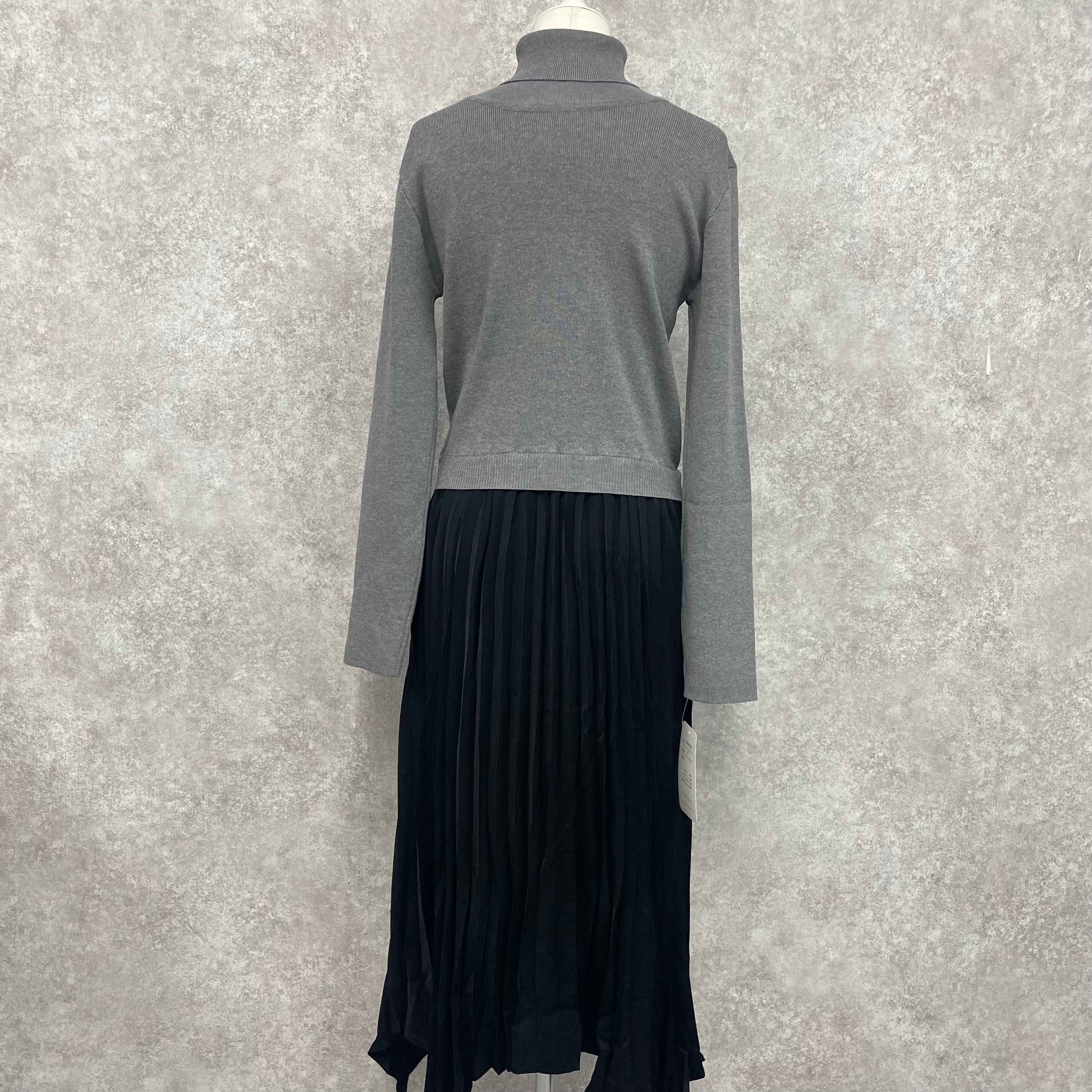 ニット×プリーツ ドッキングワンピース -グレー- ※10/22~28頃より順次発送 ※ハンガー納品