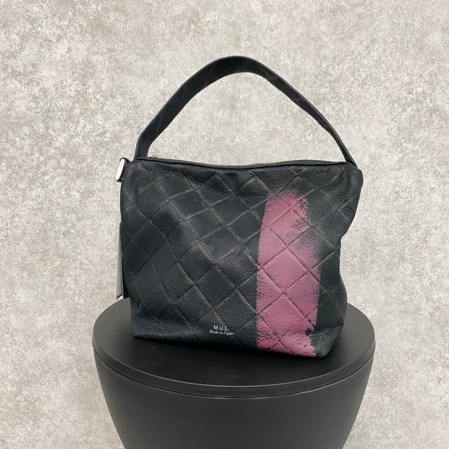 【MUL094-PK】ドロップ2way S オイルレザーキルティング(ブラック) ピンクライン ※10/29〜11/2より弊社事務所から順次発送