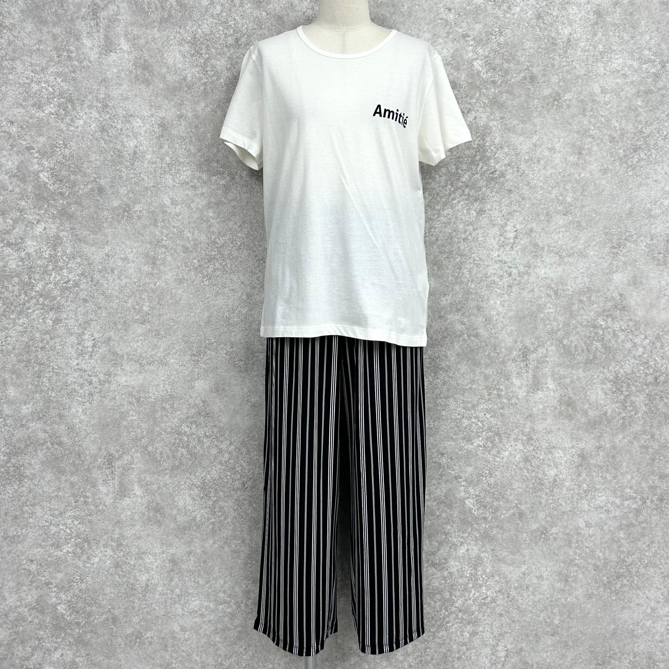 Amitieパジャマ上下SET -オフホワイト×ブラック- ※7/23〜29迄に順次発送予定
