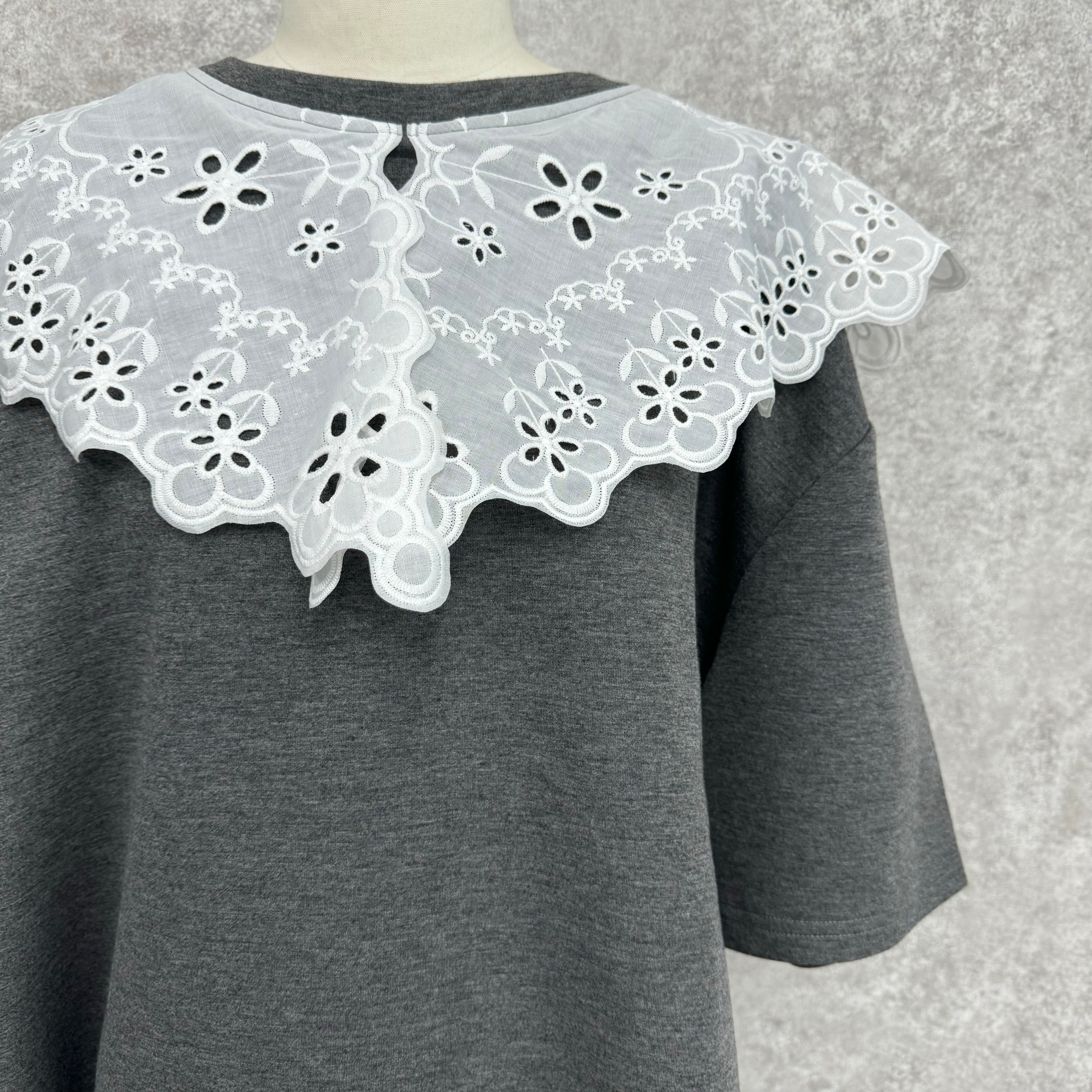 レース付半袖スウェット グレー ※11/5-11頃より順次発送予定