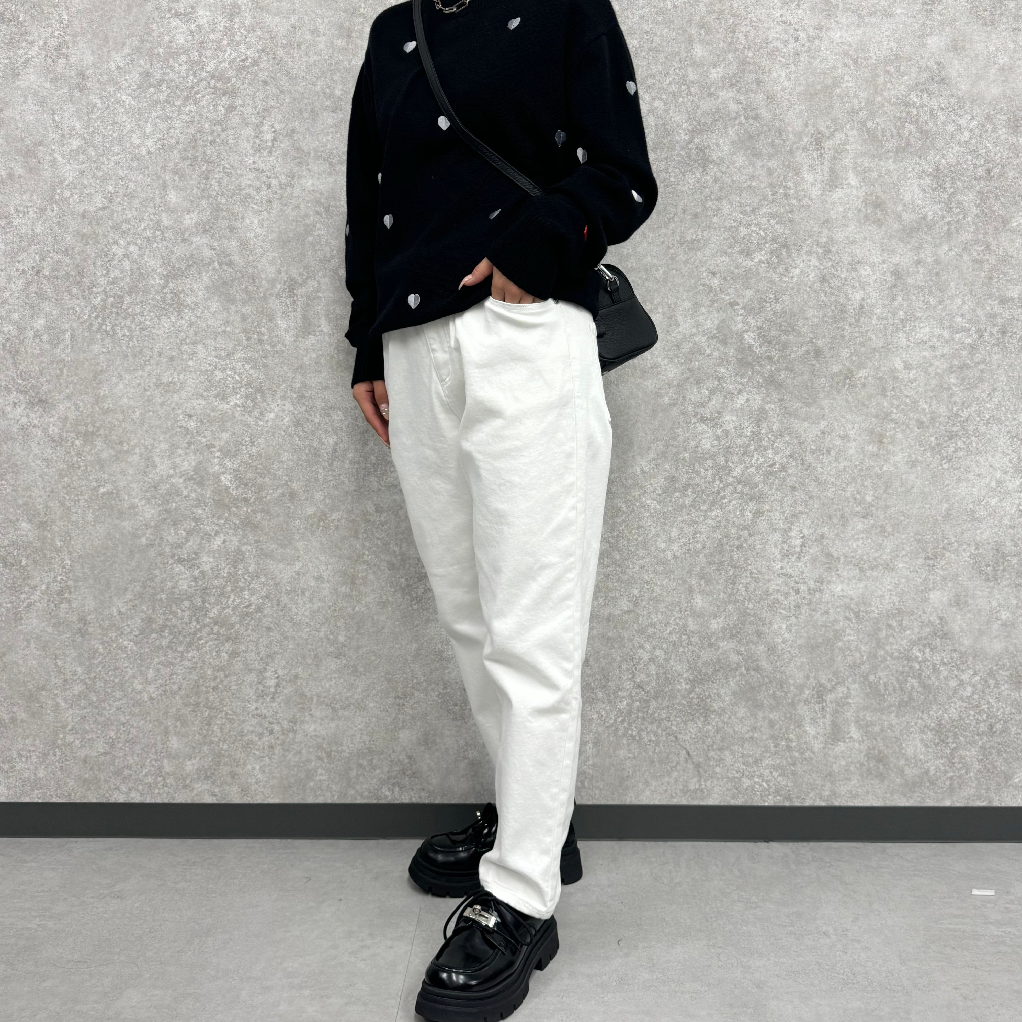 【PRIORITY】デニムパンツ  オフホワイト  裏起毛 38サイズ  ※9月下旬より順次発送予定