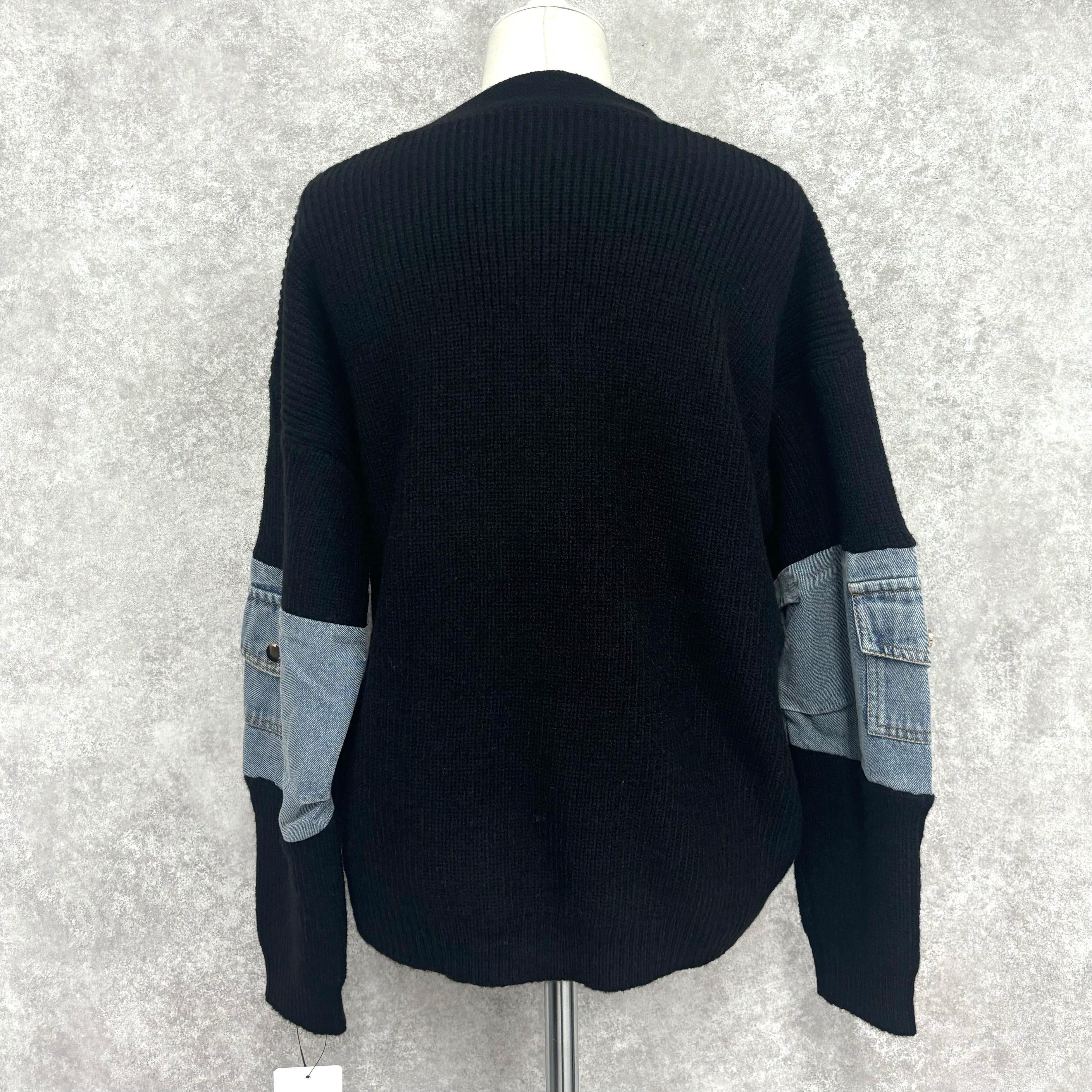 ブロック配色ニットカーディガン ブラック ※10/29~11/4より順次発送予定