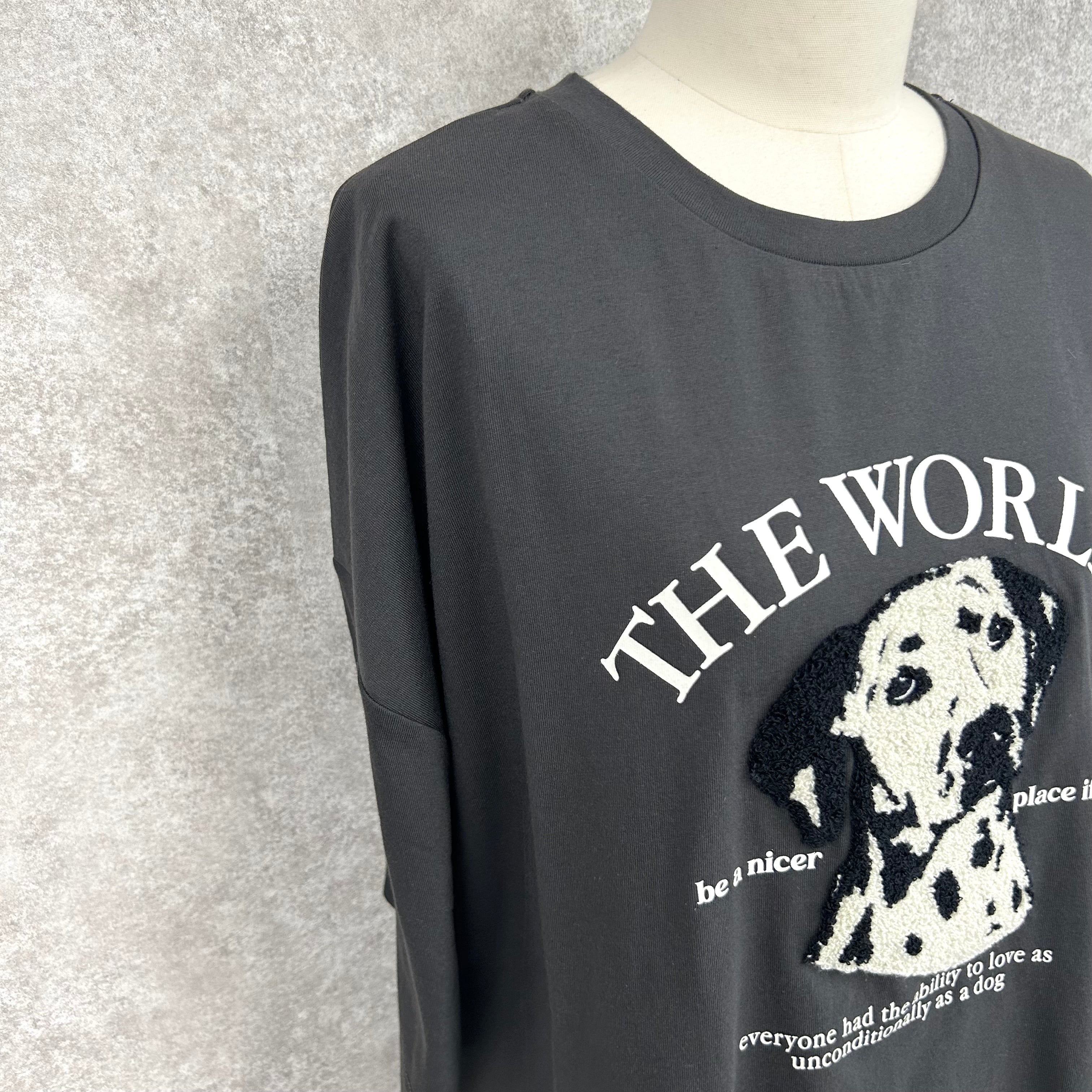 ダルメシアン刺繍&ロゴTシャツ -ブラック- ※8/6〜12より配送予定