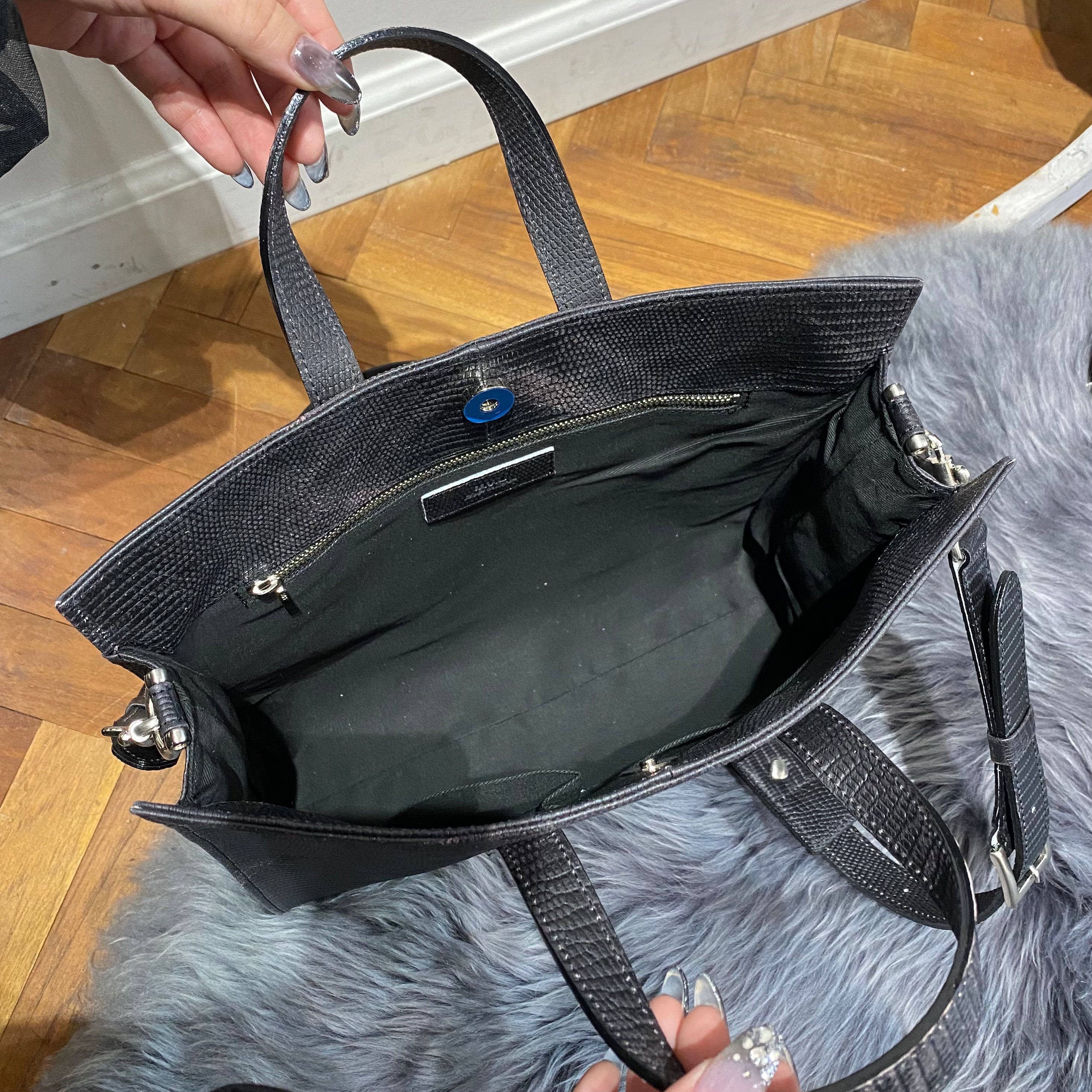 ⚠️予約【M.U.L.】スクエアトート リザード型押し -vintage ブラック- ※R7. 6月末納品予定