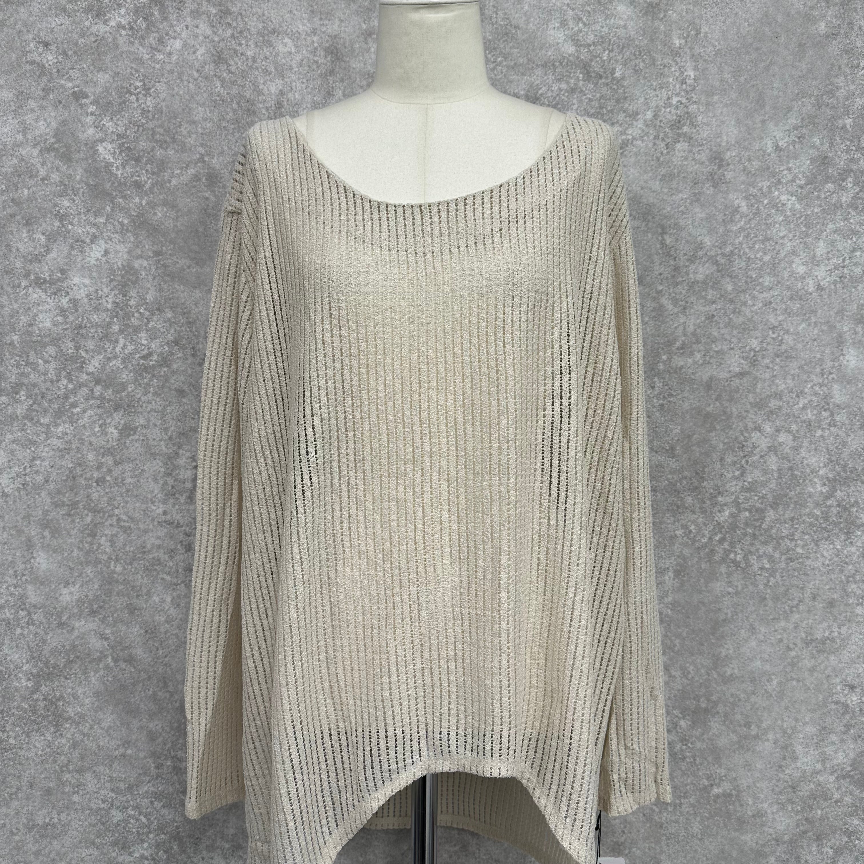 オーバーサイズストライプメッシュトップス ベージュ ※10/15-21頃より順次配送予定