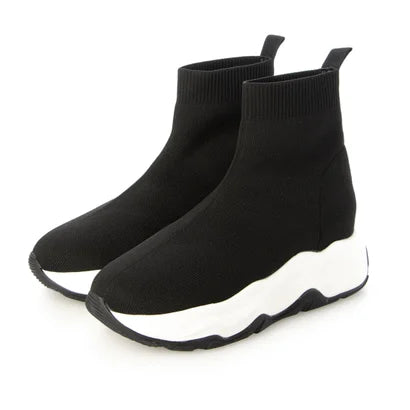 【EVOL】ニットショートスニーカーブーツ   -ブラック- ※11/5〜11より順次発送