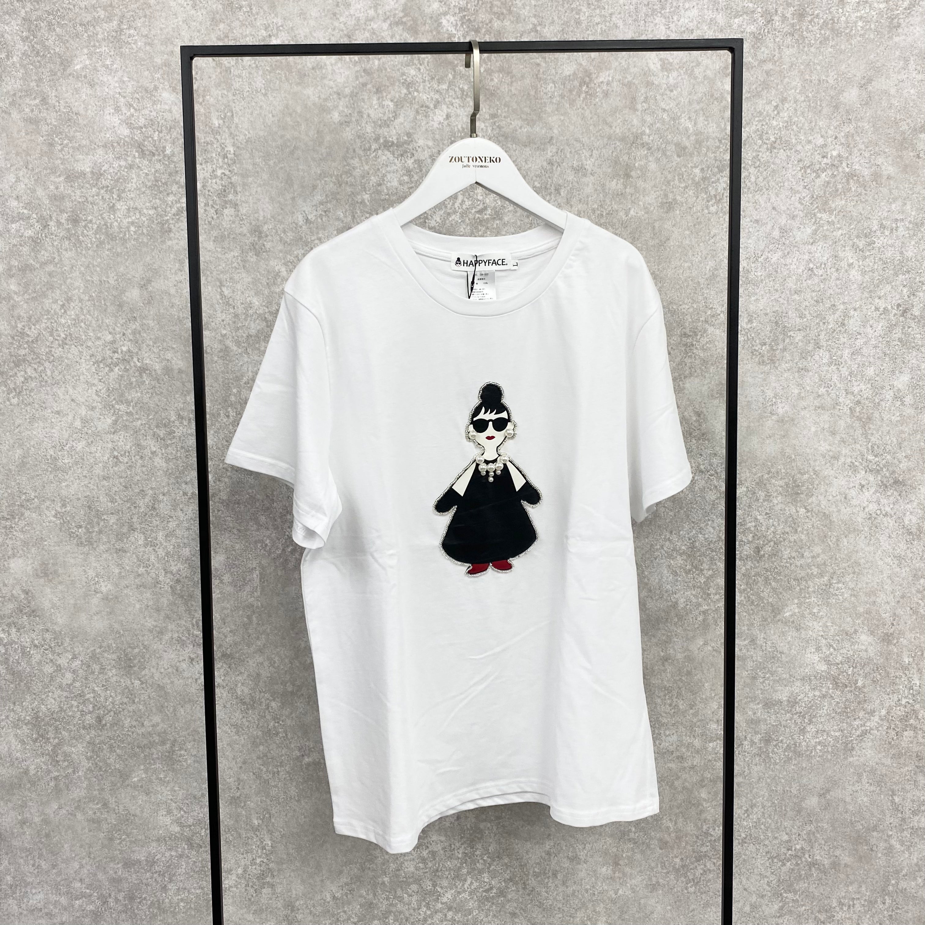 【HAPPYFACE】EMMA 全身ビーズ付きプリントTシャツ ホワイト ※10/22〜28より順次配送