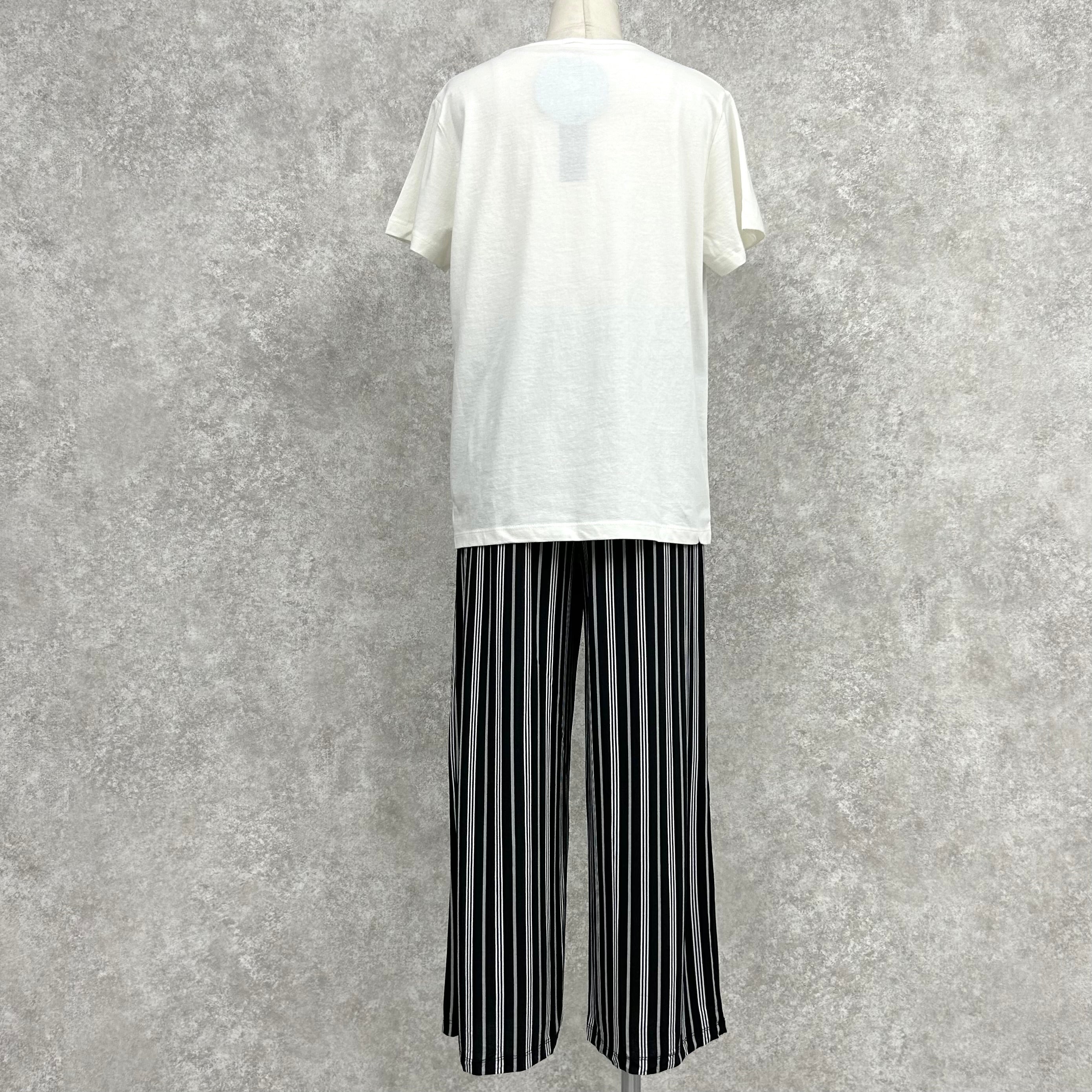 Amitieパジャマ上下SET -オフホワイト×ブラック- ※7/23〜29迄に順次発送予定