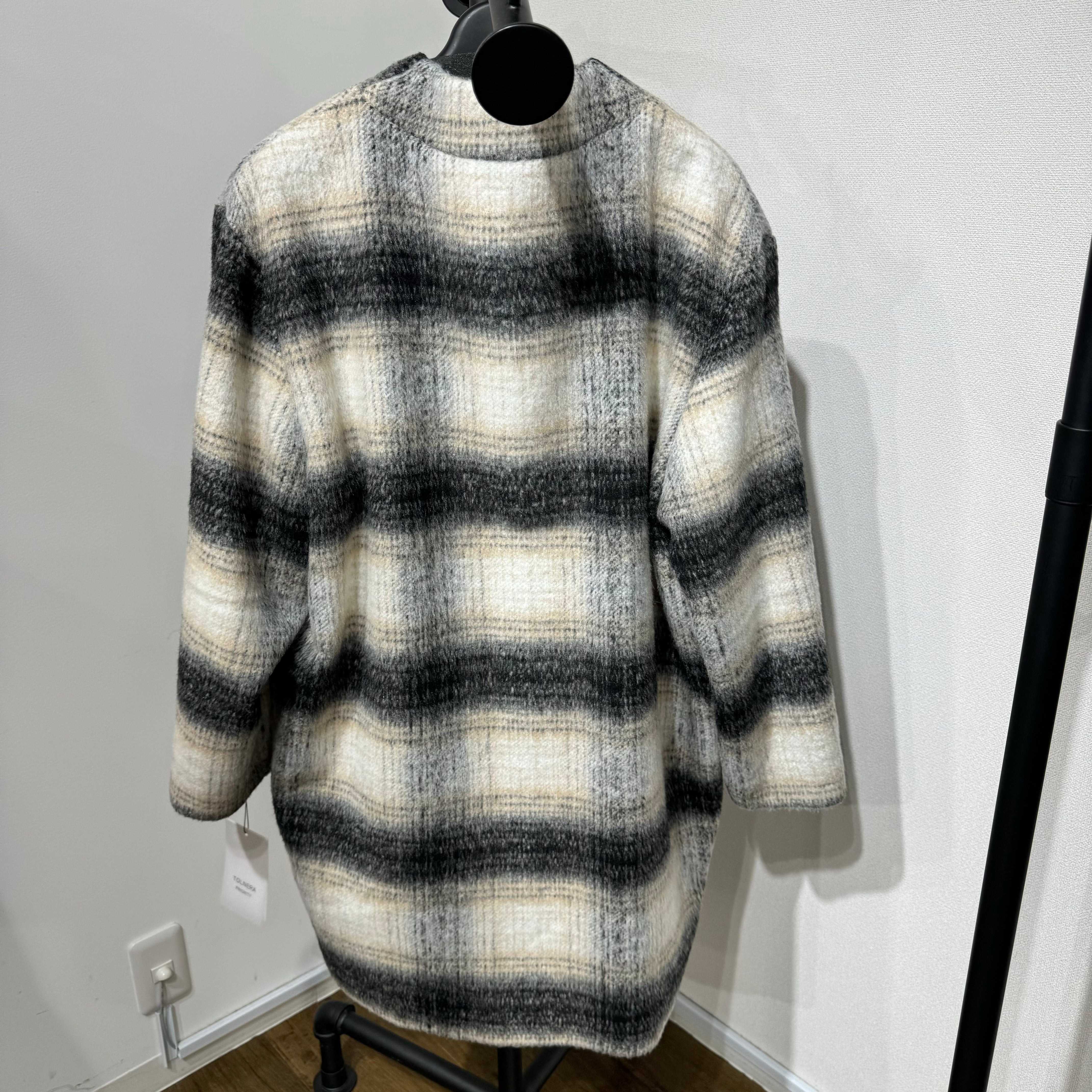 【PRIORITY】チェック柄ノーカラーコート ※10/15~21頃より順次発送予定