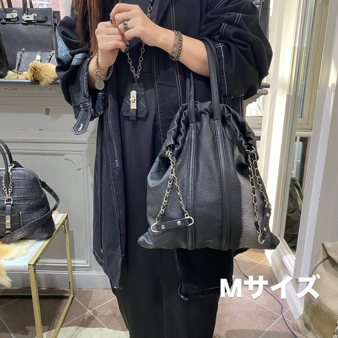 ⚠️予約【M.U.L.】トラストート シボ型押し/シルバーライン/シルバーチェーン -ブラック- ※R7. 6月末納品予定