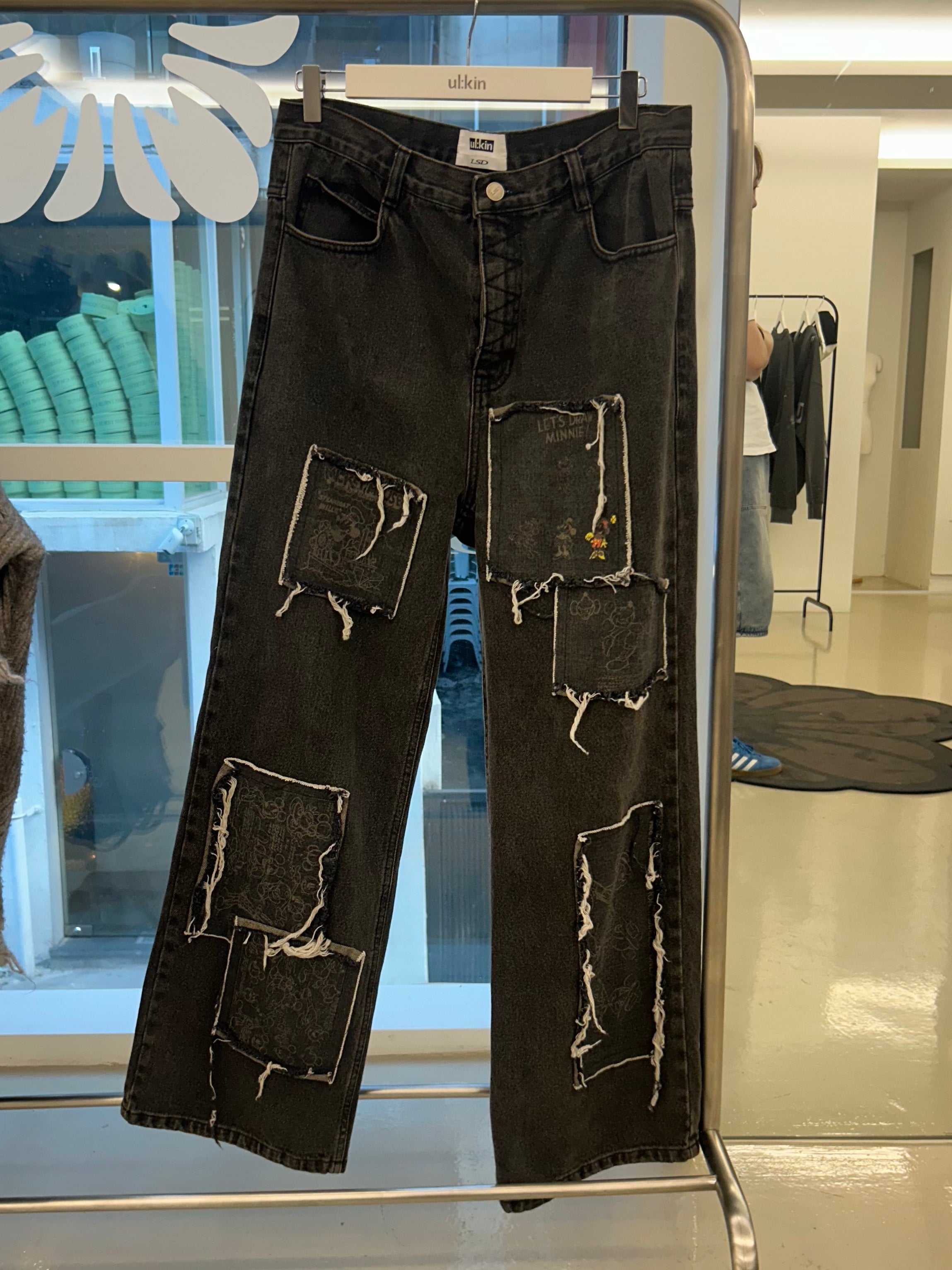 ※予約商品【ULKIN】MICKY Disney patch denim pants -black- ※12月頃より順次配送予定
