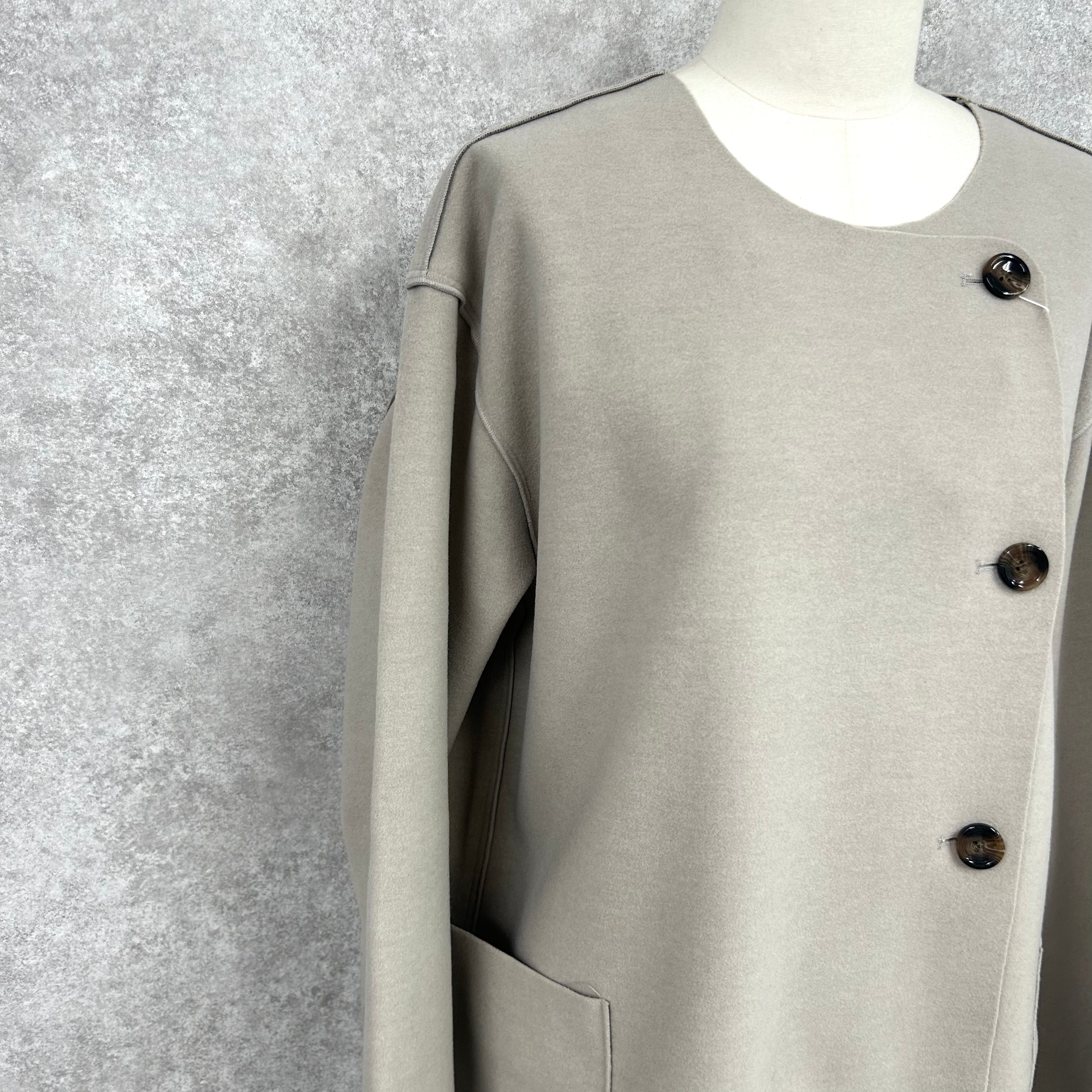 裏チェックノーカラーコート グレージュ *1/14〜20頃より順次発送予定