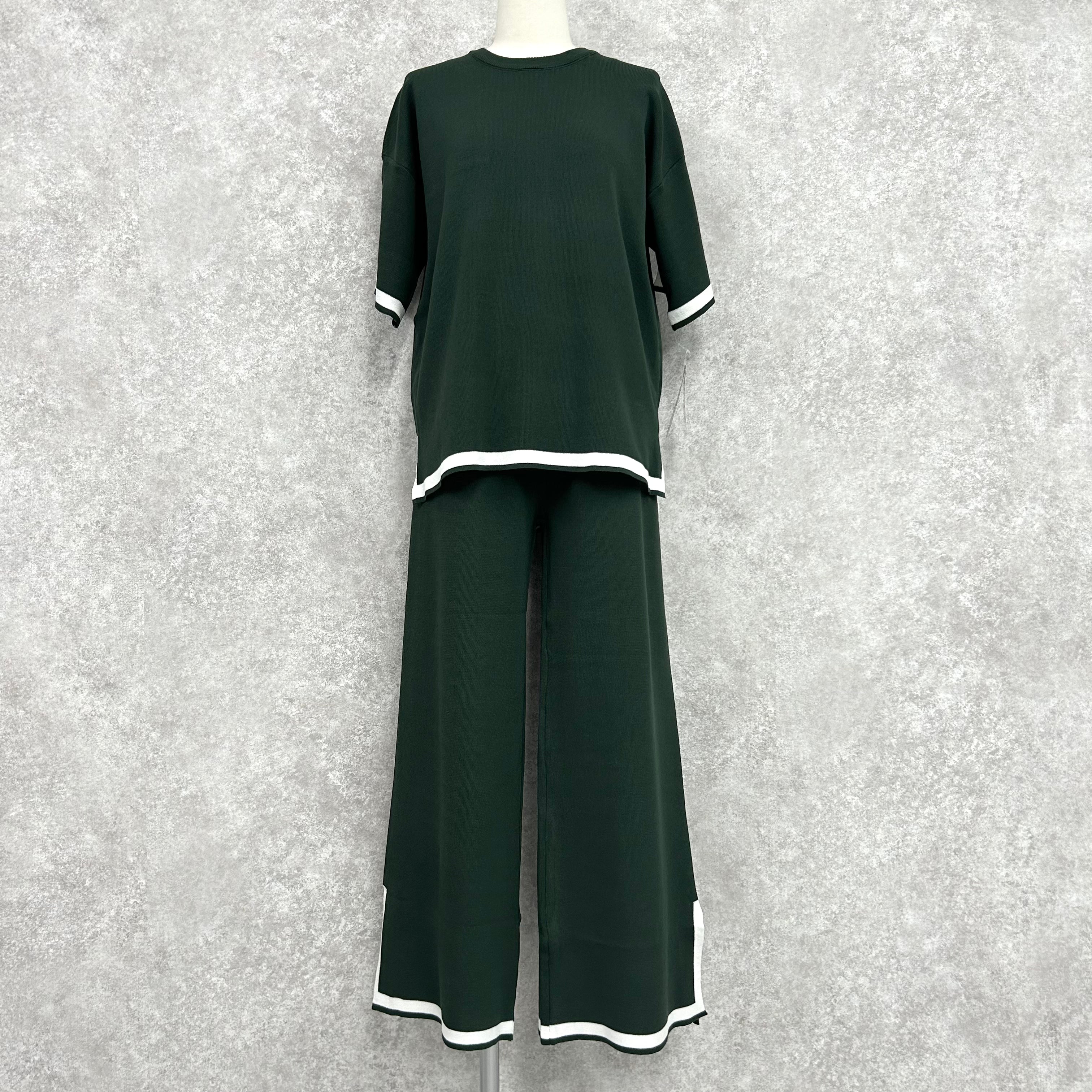 配色ラインニットセットアップ -グリーン- ※10/15〜21より配送予定