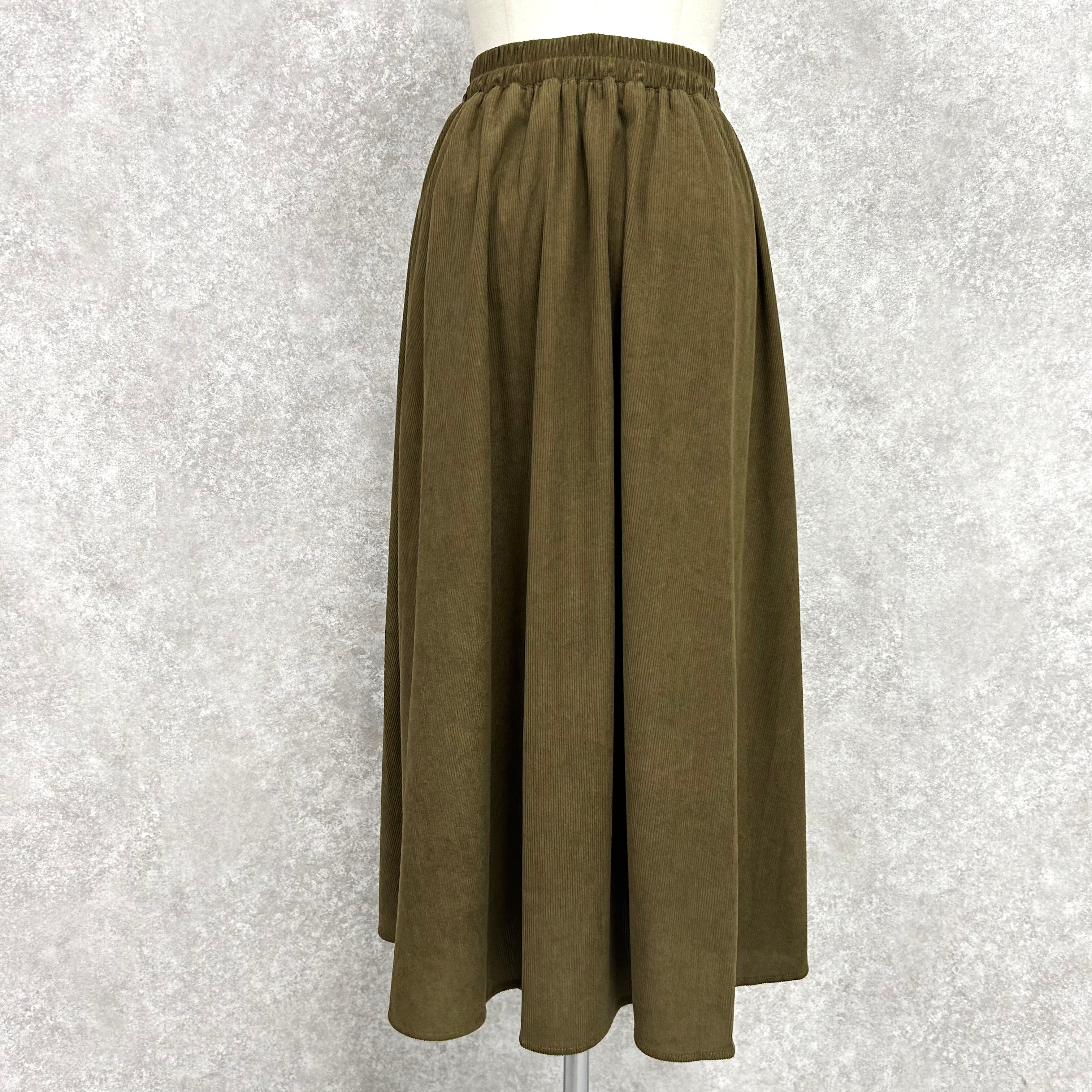 コーデュロイ編み上げスカート -カーキ- ※10/15〜21より配送予定