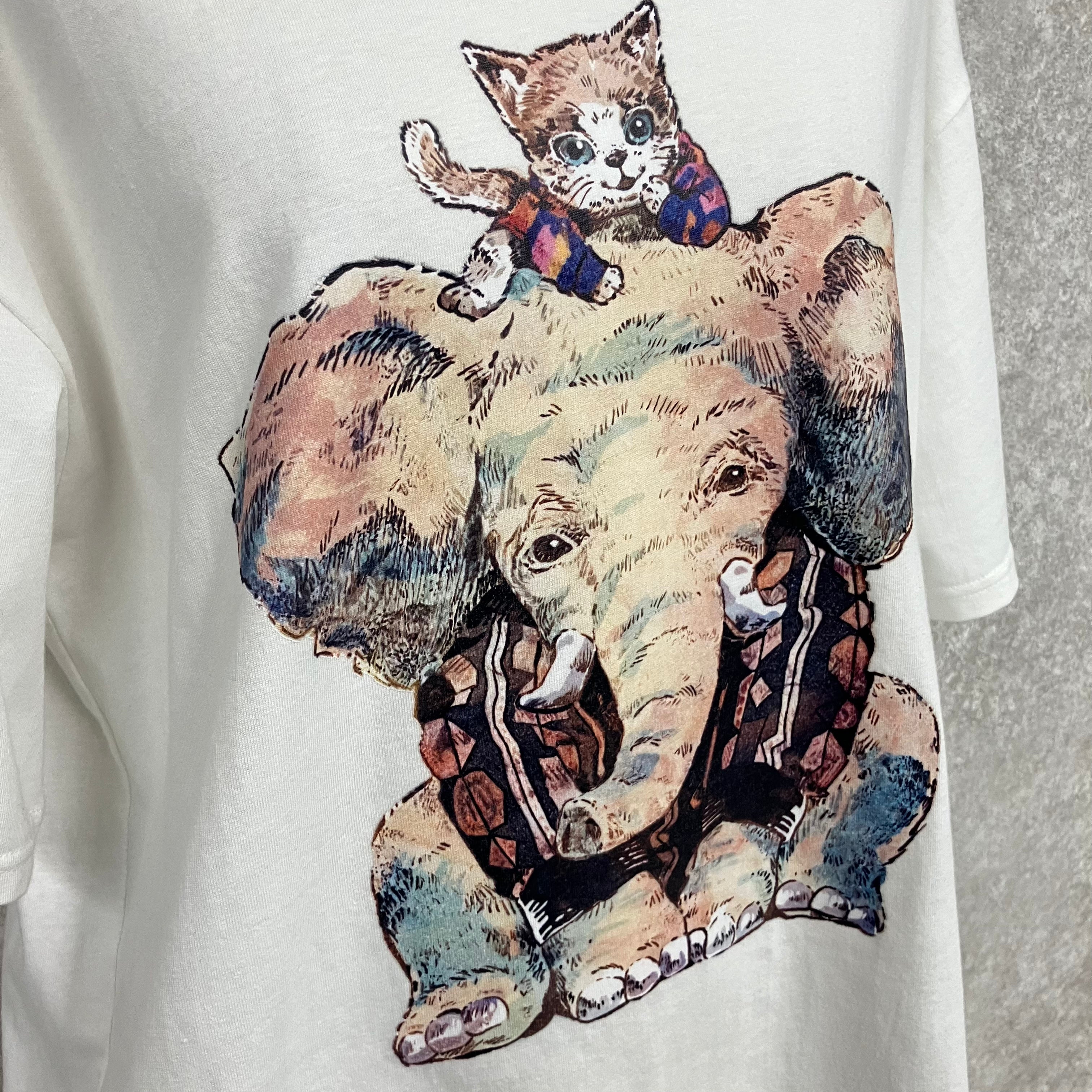 ぞうねこプリントTシャツ -オフホワイト- ※7/23-29迄に順次発送予定