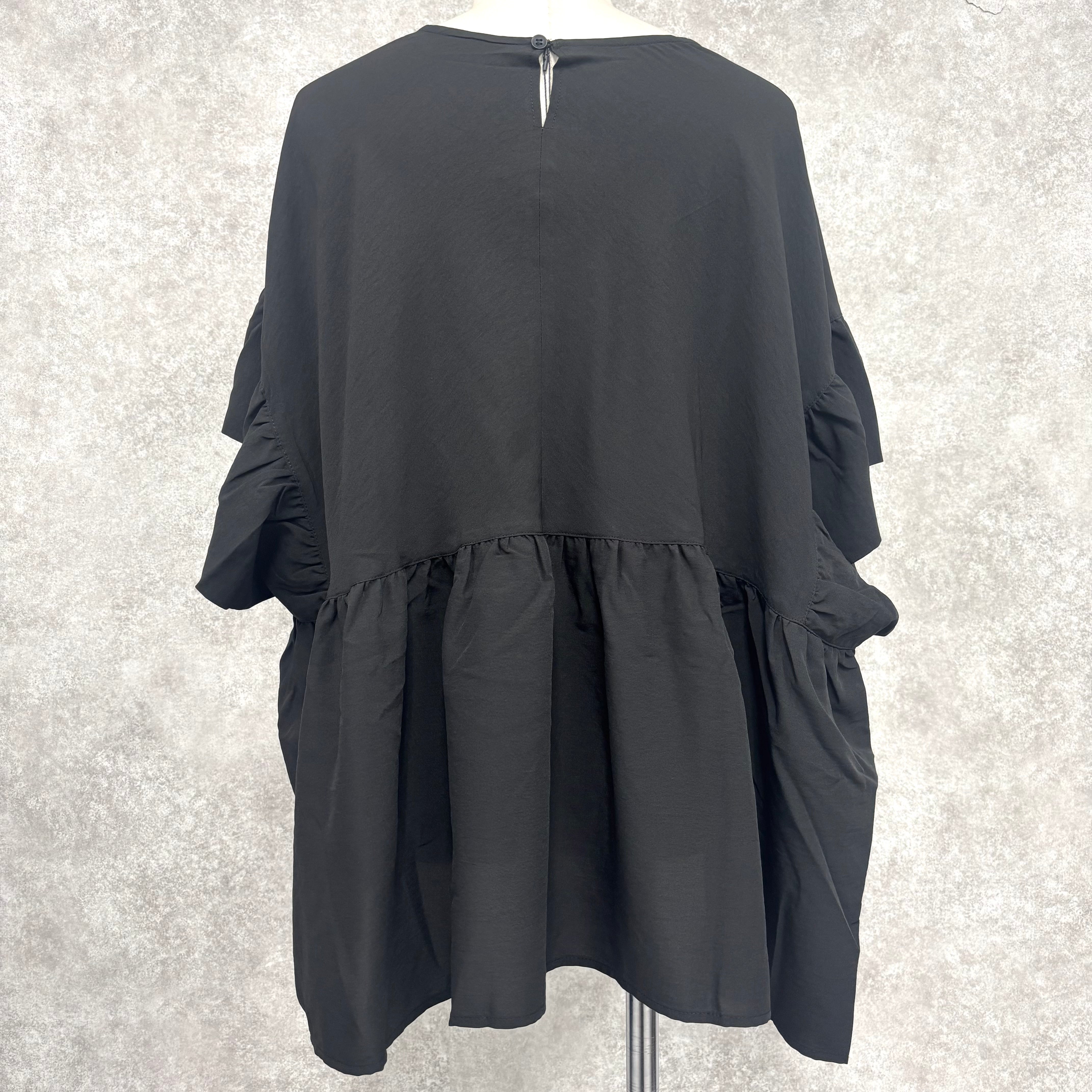 フレアーギャザーブラウス -ブラック- ※7/16〜22迄に順次発送予定