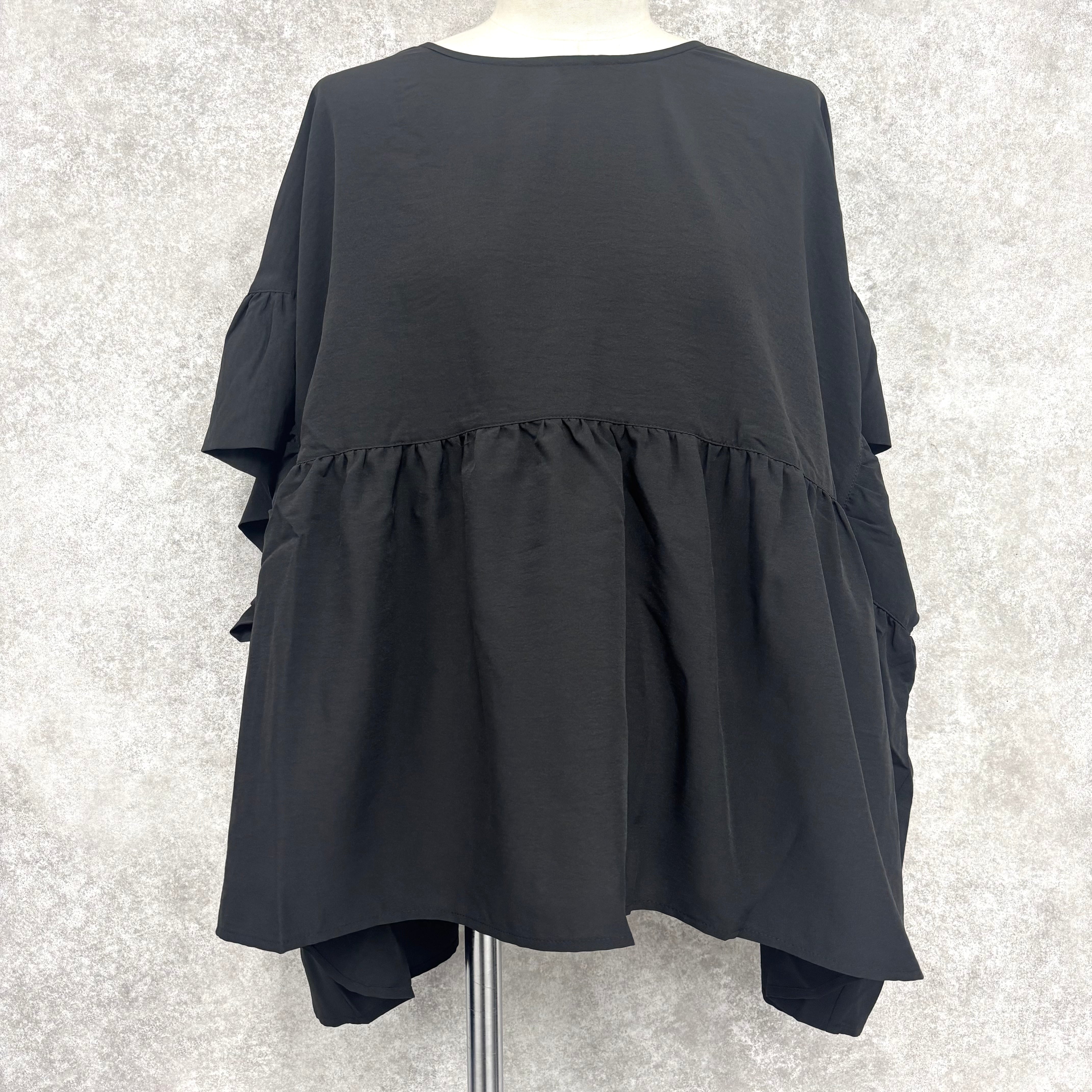 フレアーギャザーブラウス -ブラック- ※7/16〜22迄に順次発送予定