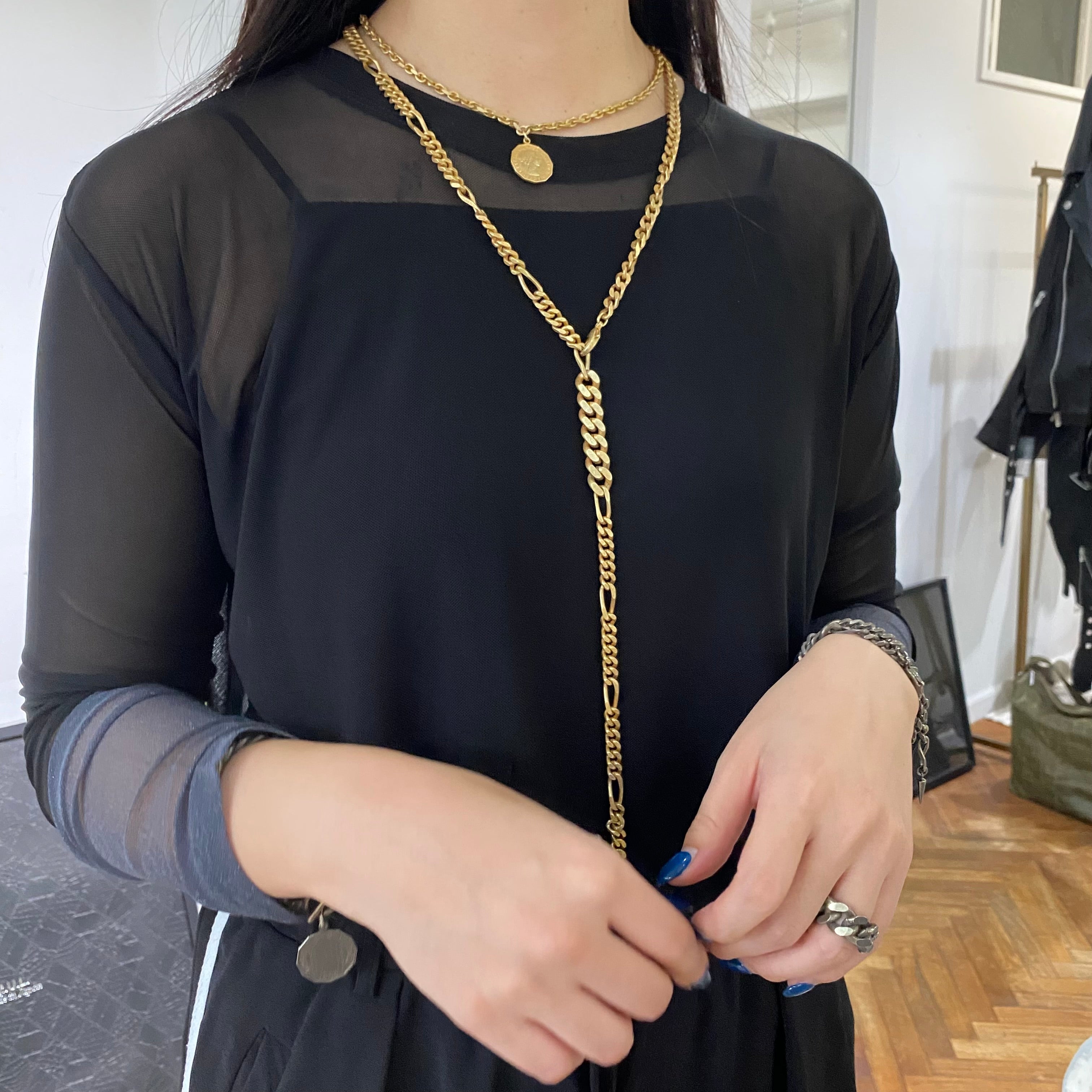 ⚠️予約【MULA001-101012】チェーンラリエットネックレス -マットゴールド- ※R7. 6月末納品予定