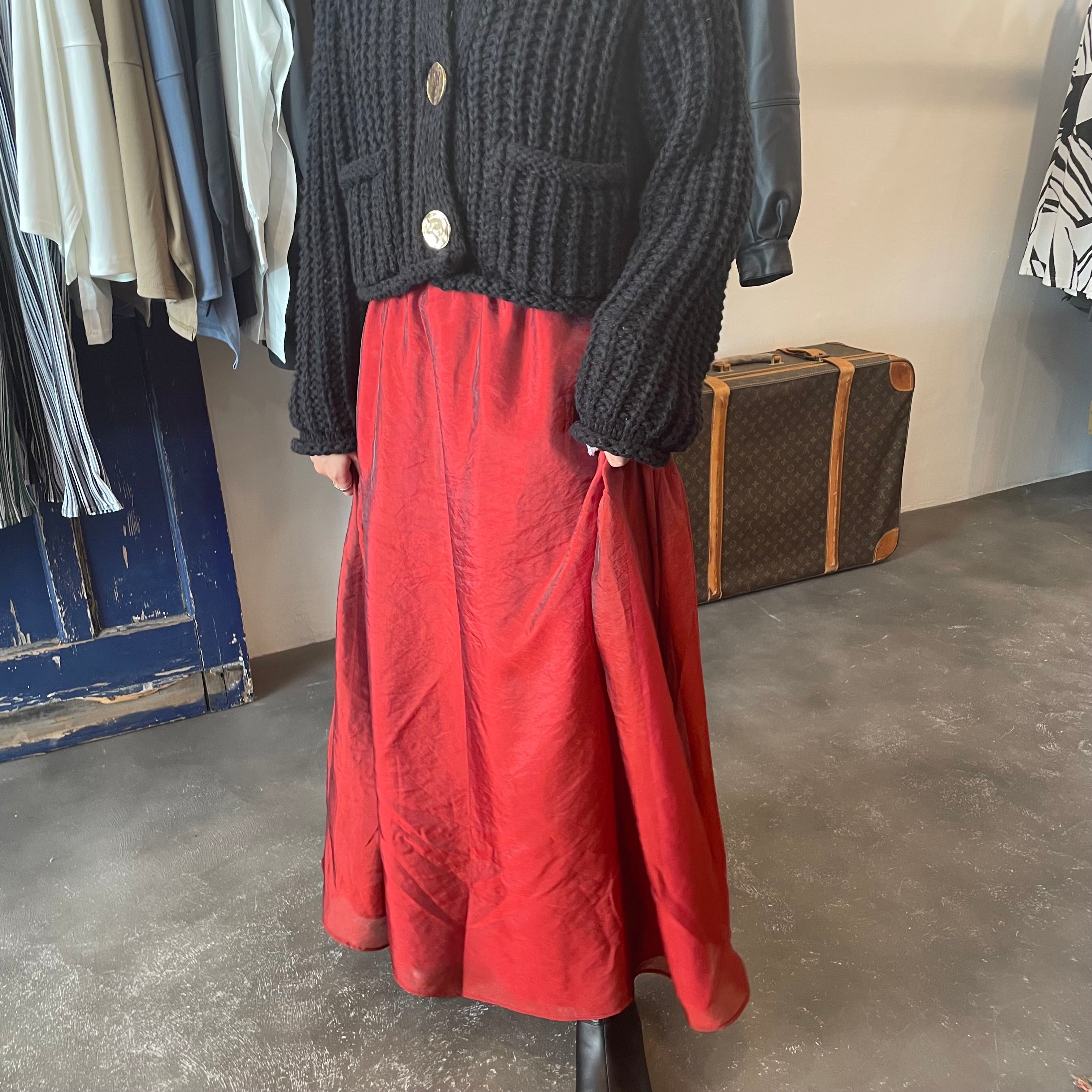 【terrace】オーガンジーギャザーフレアスカート -ワインレッド- ※10/15-21より順次配送予定