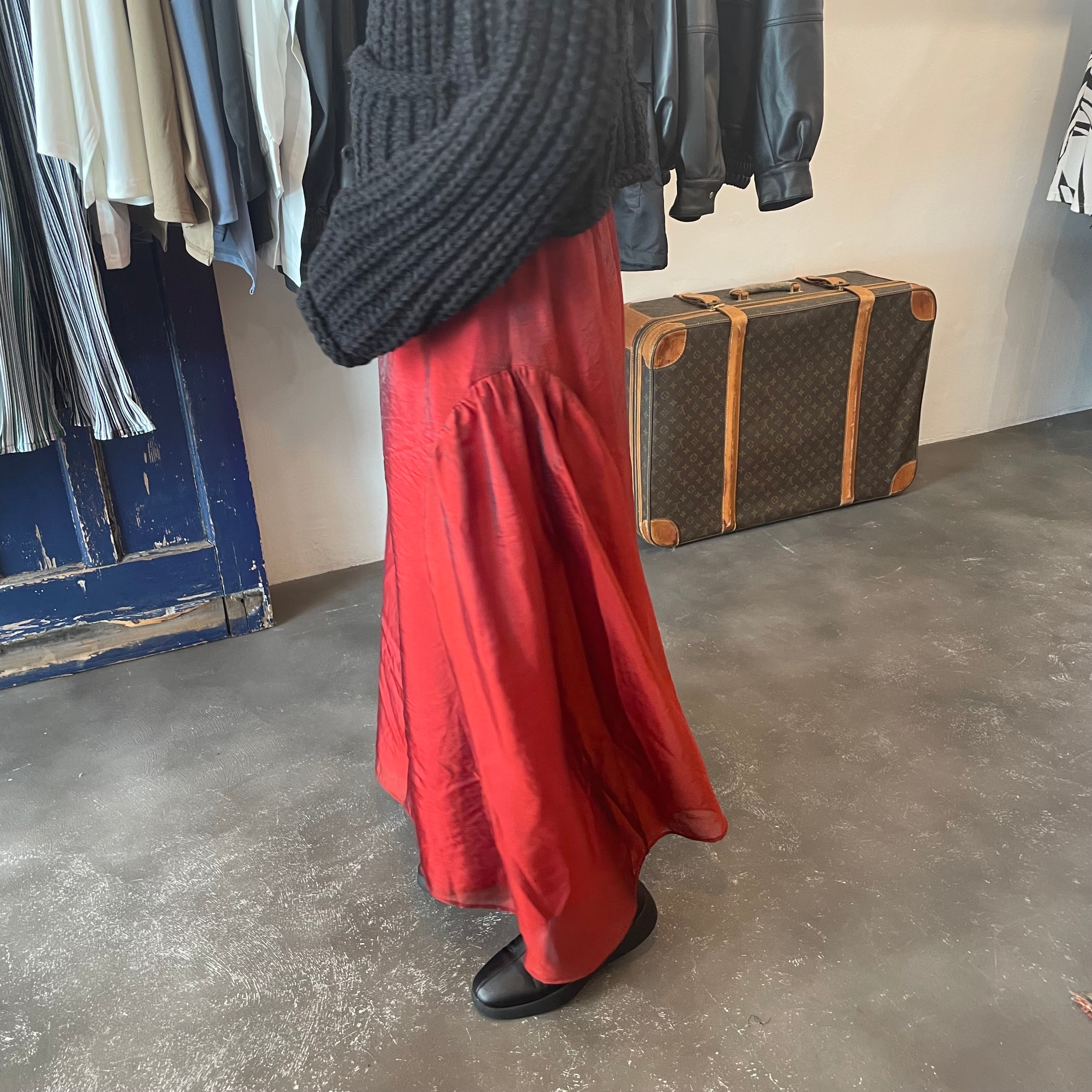 【terrace】オーガンジーギャザーフレアスカート -ワインレッド- ※10/15-21より順次配送予定