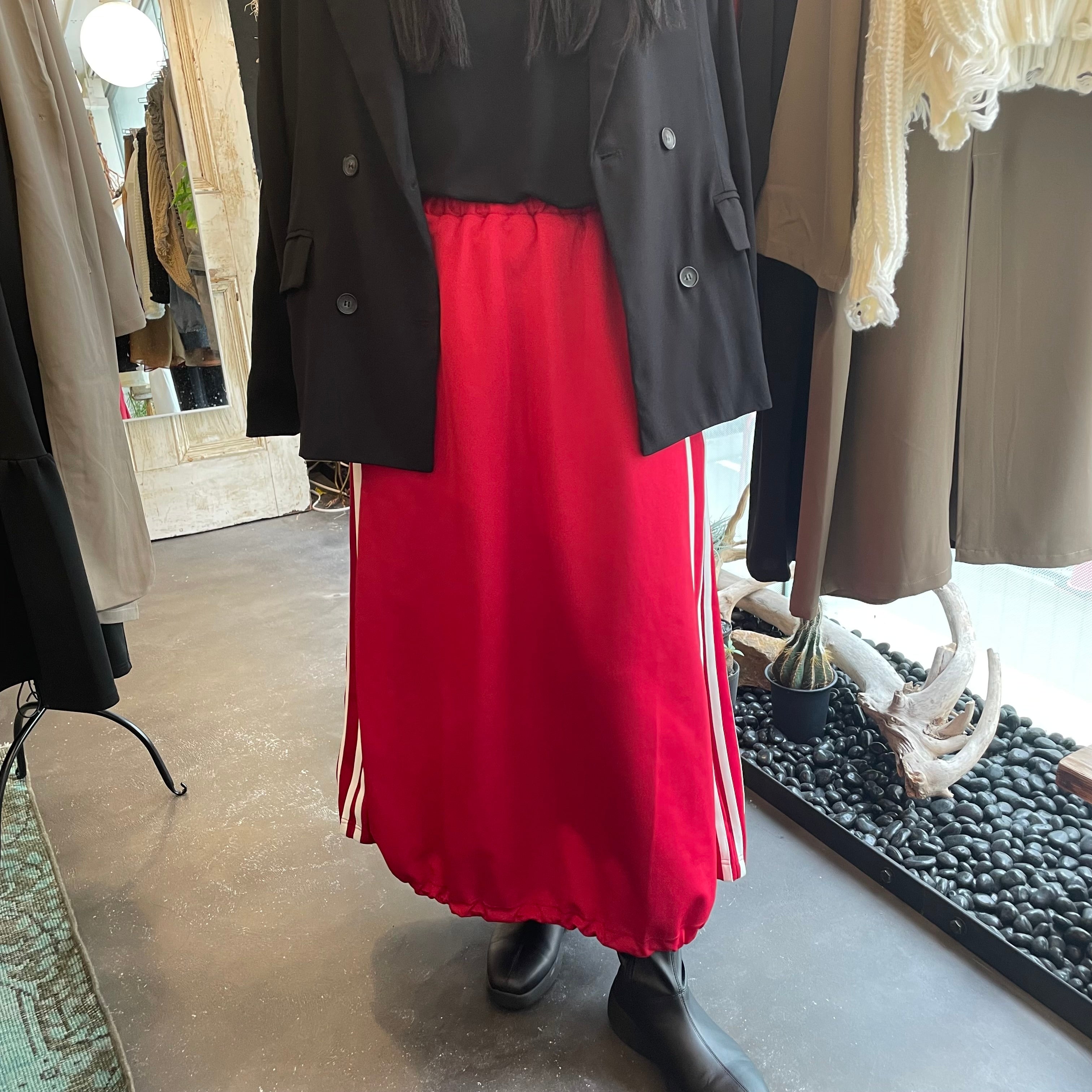 【terrace】ドロストヘムバルーンスカート -レッド×オフ- ※10/15-21より順次配送予定