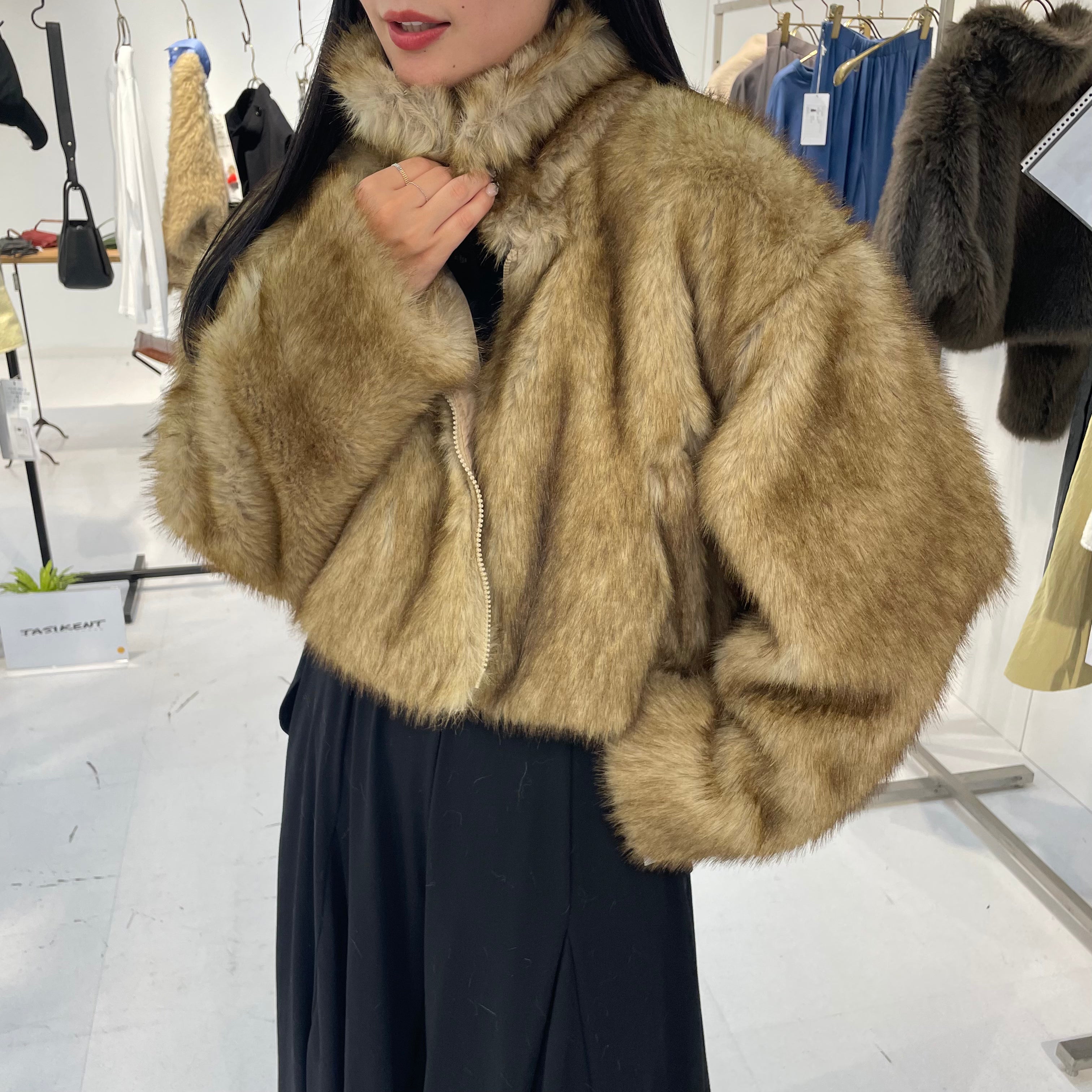 フェイクファーショートコート ミックス ※11月下旬〜12月上旬頃より順次配送