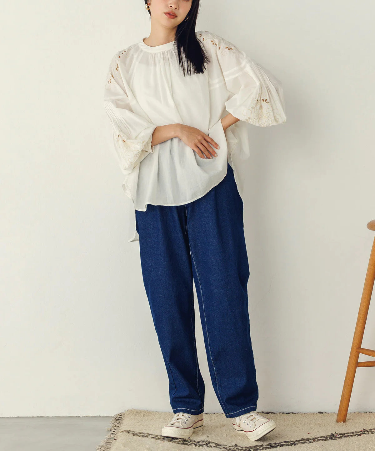 【hunch】デニム/ツイルテーパードパンツ  -ネイビー- ※8/27-9/2より順次配送予定