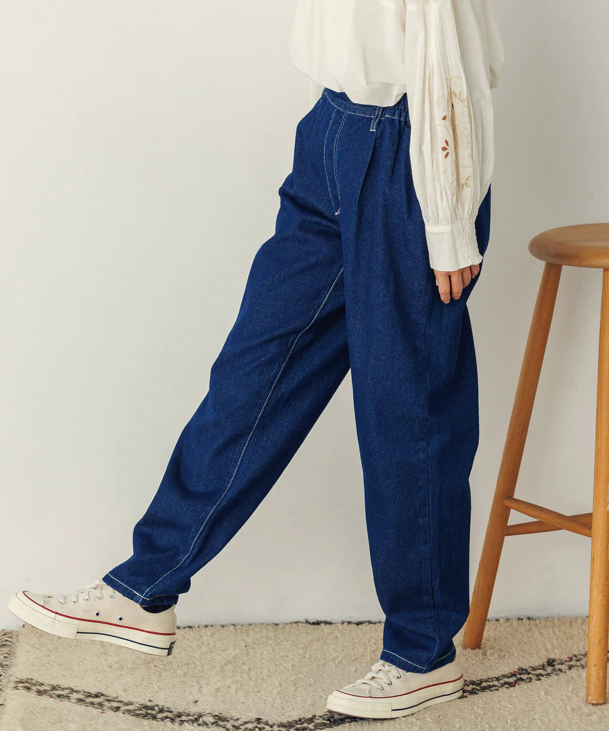 【hunch】デニム/ツイルテーパードパンツ  -ネイビー- ※8/27-9/2より順次配送予定