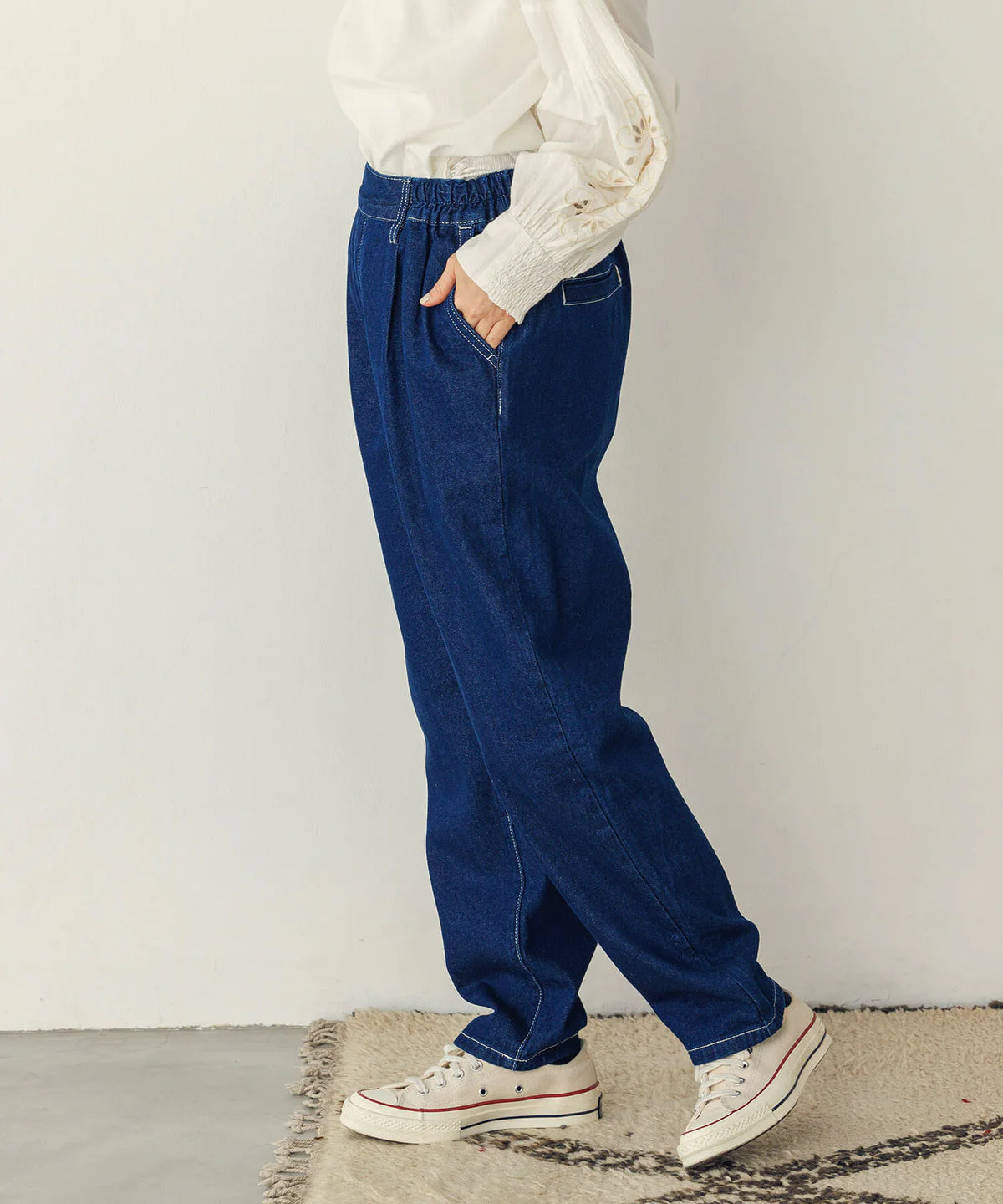 【hunch】デニム/ツイルテーパードパンツ  -ネイビー- ※8/27-9/2より順次配送予定