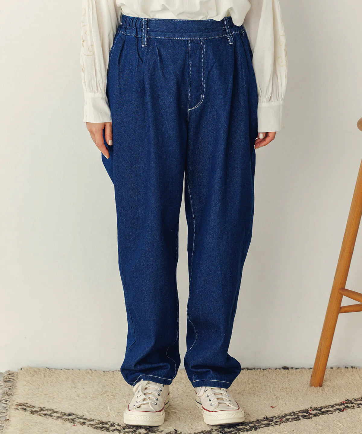 【hunch】デニム/ツイルテーパードパンツ  -ネイビー- ※8/27-9/2より順次配送予定