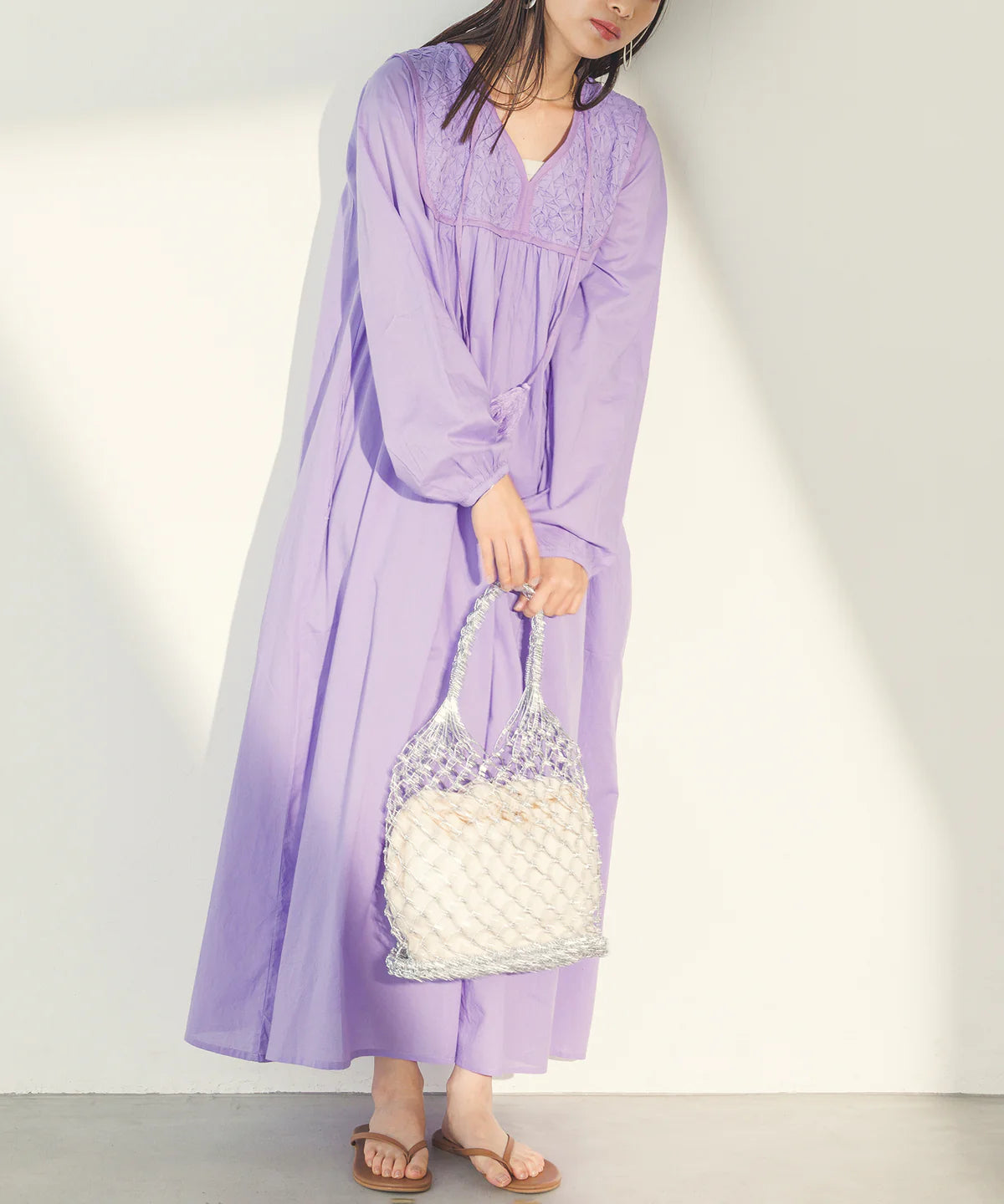 【hunch】ハンドスモッキングワンピース  -パープル- ※8/27-9/2より順次配送予定