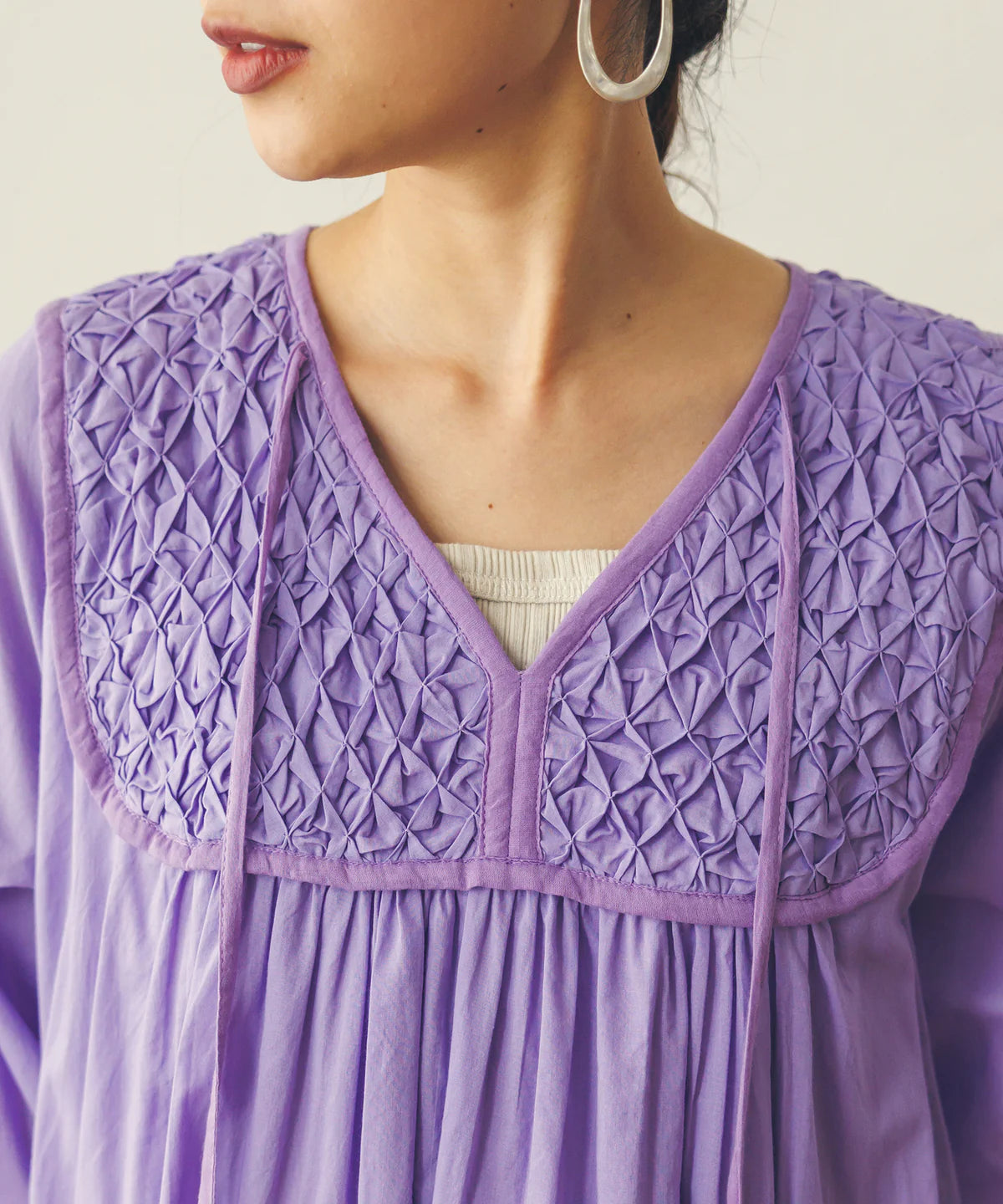 【hunch】ハンドスモッキングワンピース  -パープル- ※8/27-9/2より順次配送予定