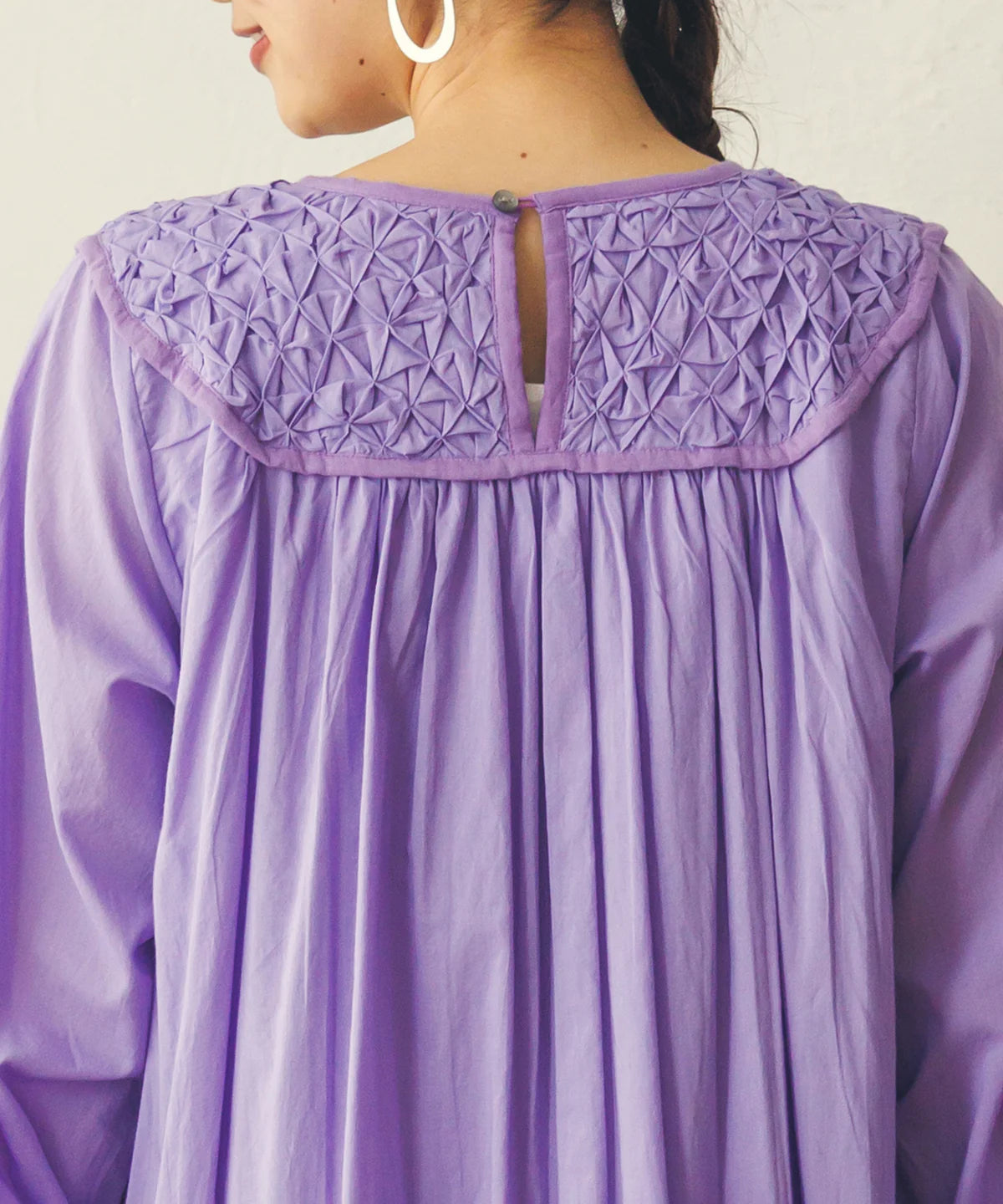 【hunch】ハンドスモッキングワンピース  -パープル- ※8/27-9/2より順次配送予定