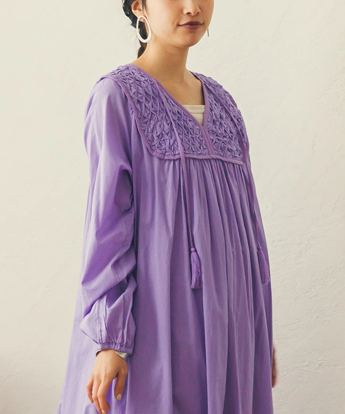 【hunch】ハンドスモッキングワンピース  -パープル- ※8/27-9/2より順次配送予定
