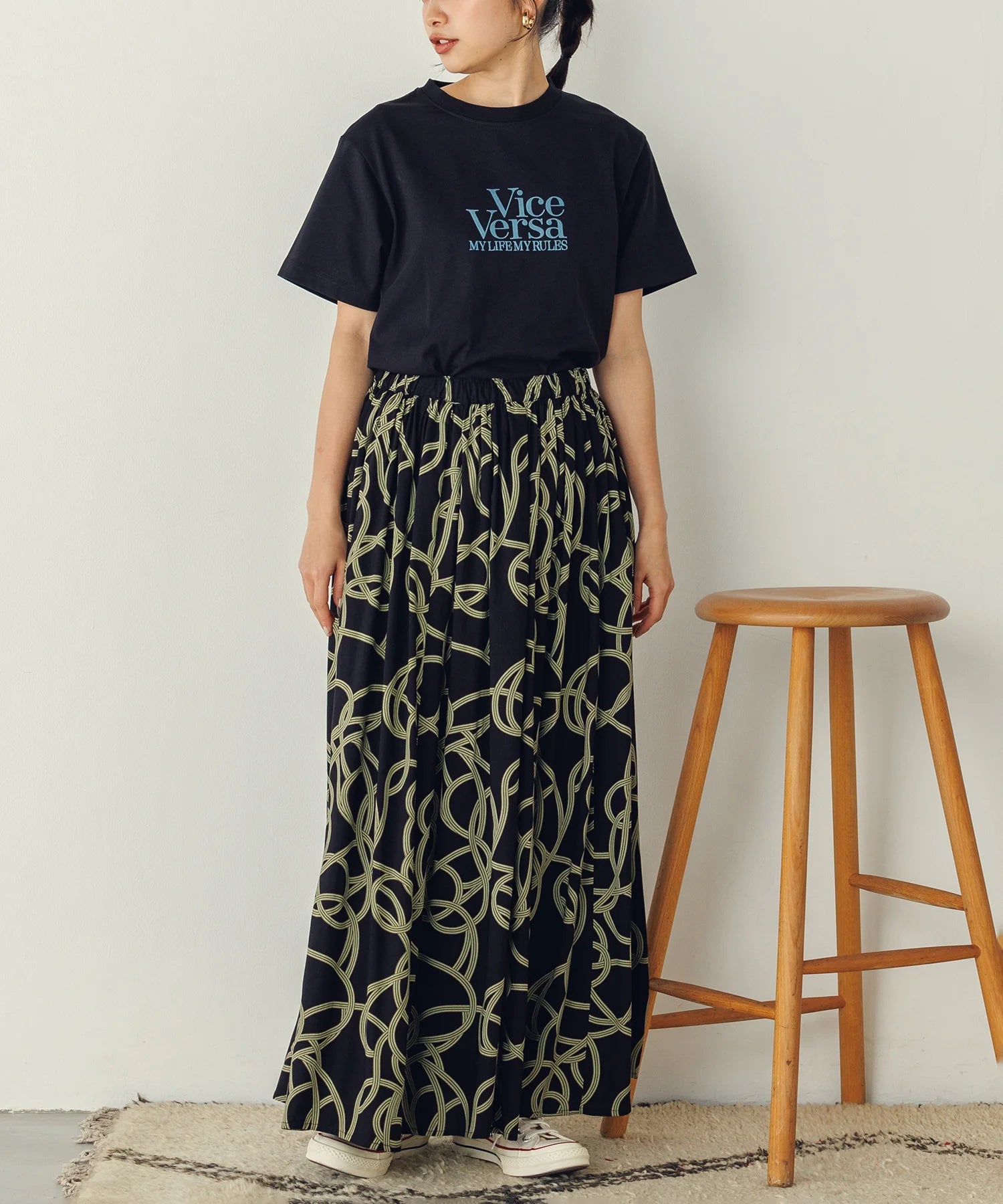 【hunch】ジオメ柄プリントフレアスカート  -グレー系- ※8/27-9/2より順次配送予定