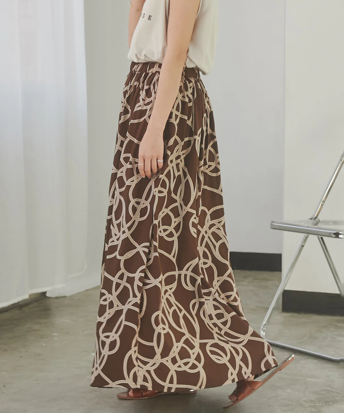 【hunch】ジオメ柄プリントフレアスカート  -ブラウン系- ※8/27-9/2より順次配送予定