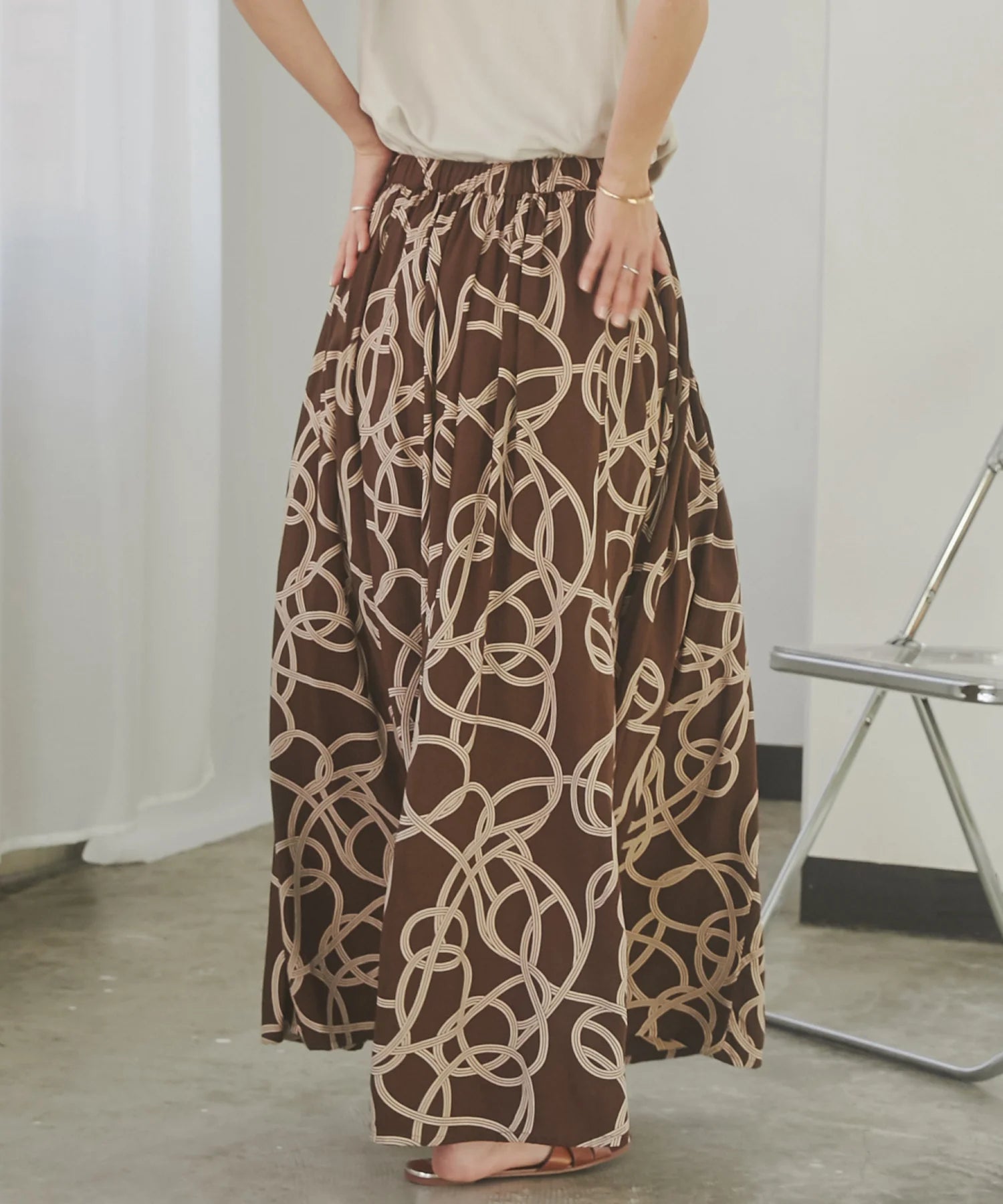 【hunch】ジオメ柄プリントフレアスカート  -ブラウン系- ※8/27-9/2より順次配送予定