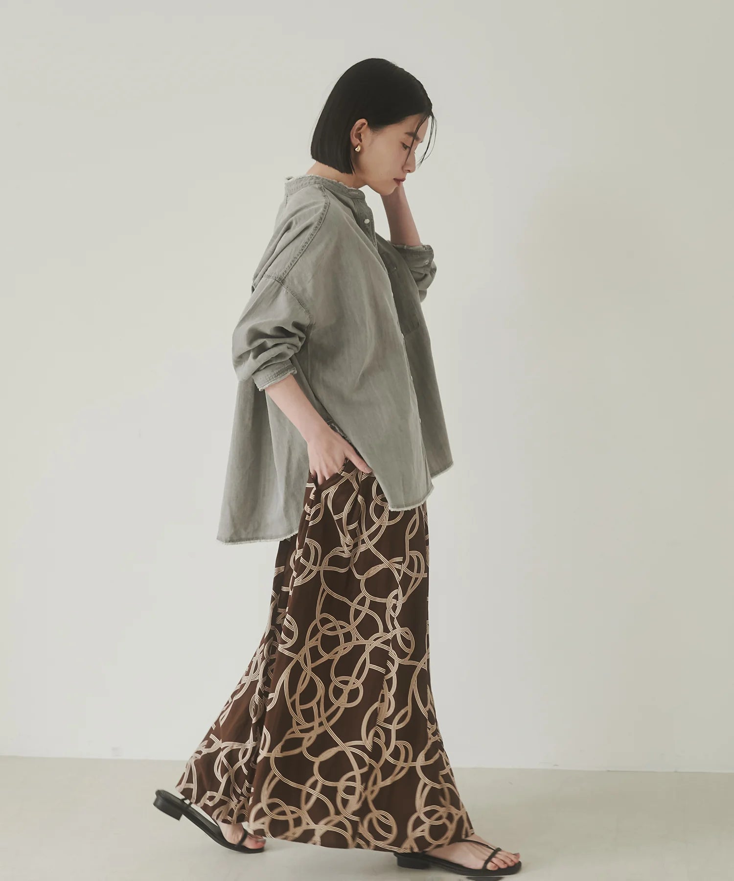 【hunch】ジオメ柄プリントフレアスカート  -ブラウン系- ※8/27-9/2より順次配送予定