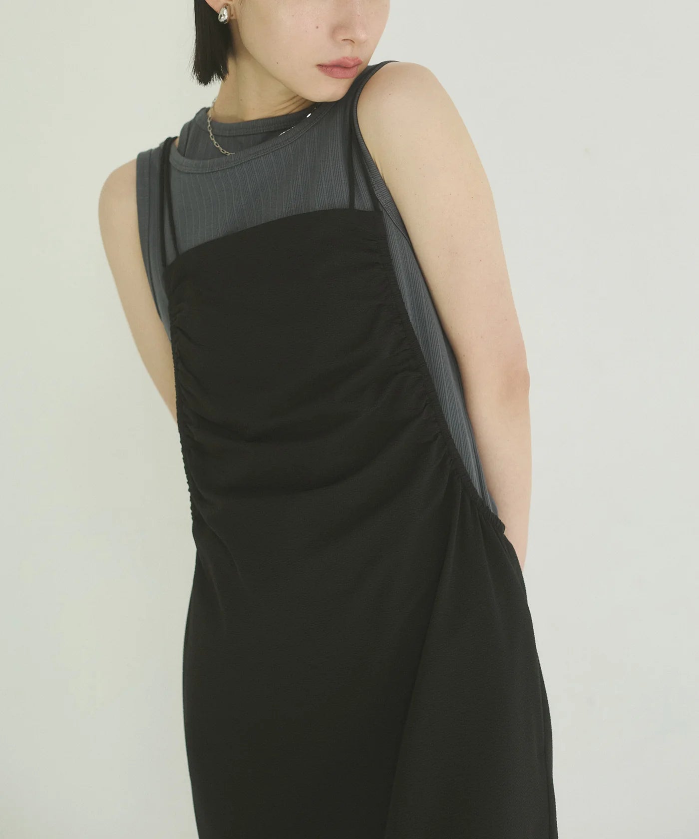 撥水ライトサッカーキャミワンピース -ブラック- ※8/6〜12迄に順次発送予定