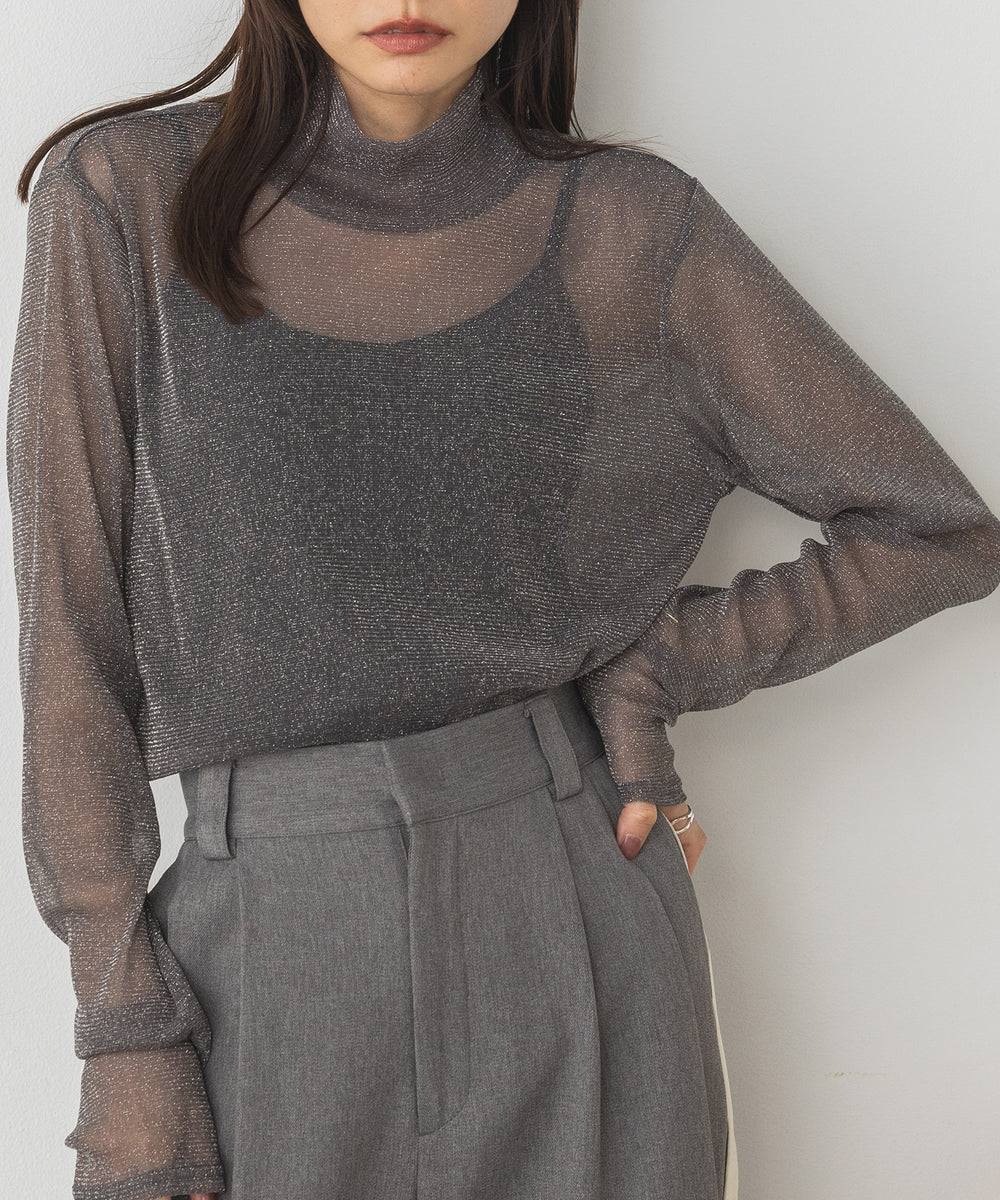 【WTS6884-08】ラメシアー ハイネックインナー   -チャコール- ※11/4-11頃より順次配送予定