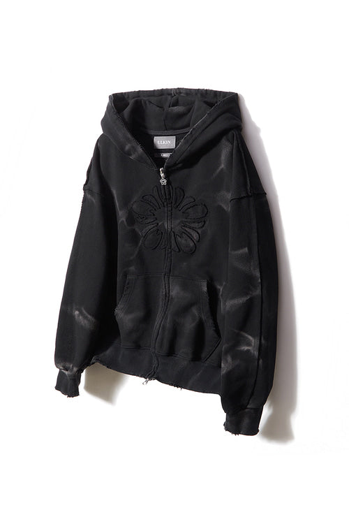 ※予約商品【ULKIN】MUGUNG Bleach Washed Cotton Hoodie Zip-up_Black ※12月頃より順次配送予定